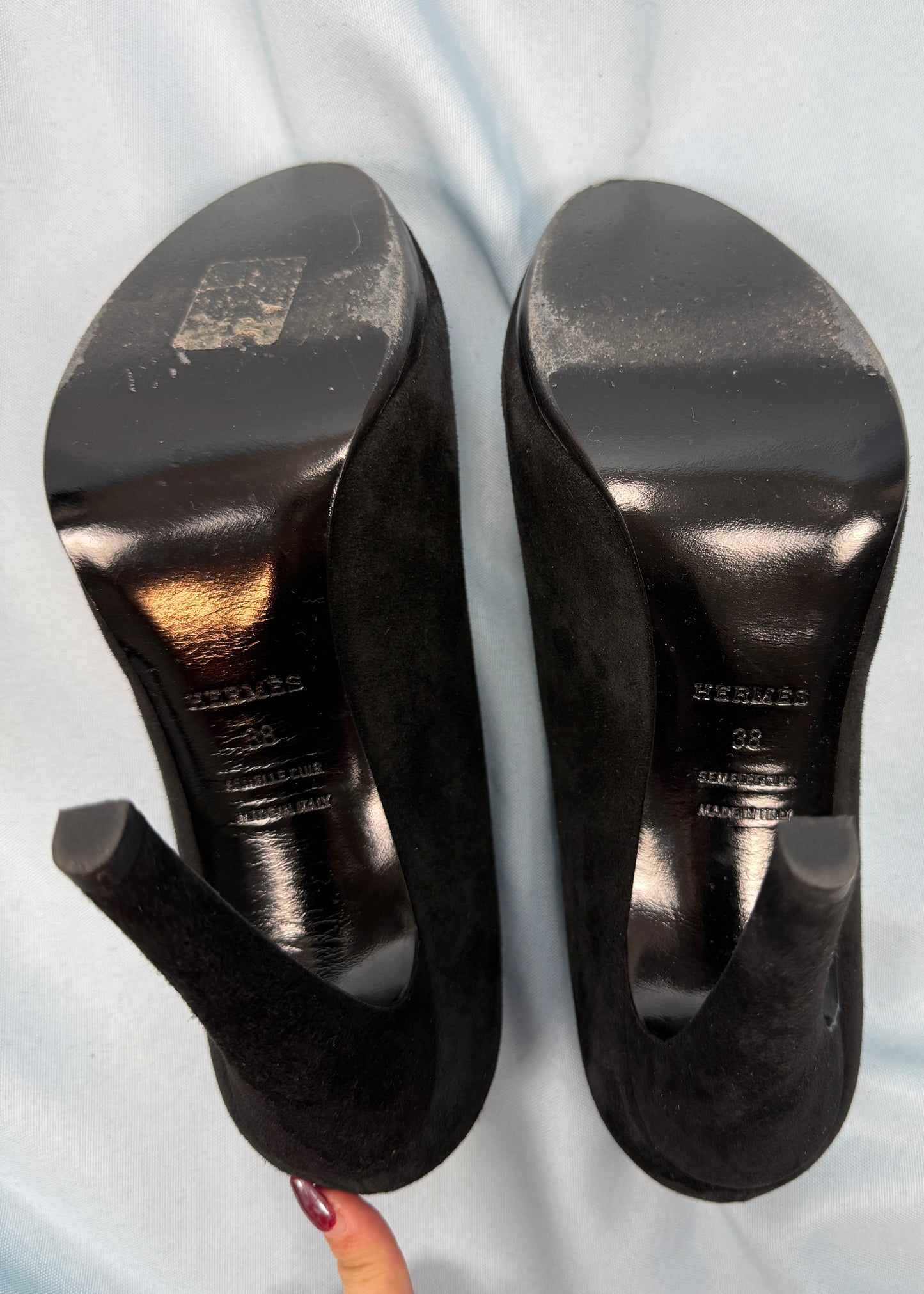 Hermès Black Suede Leather V Cut Heels