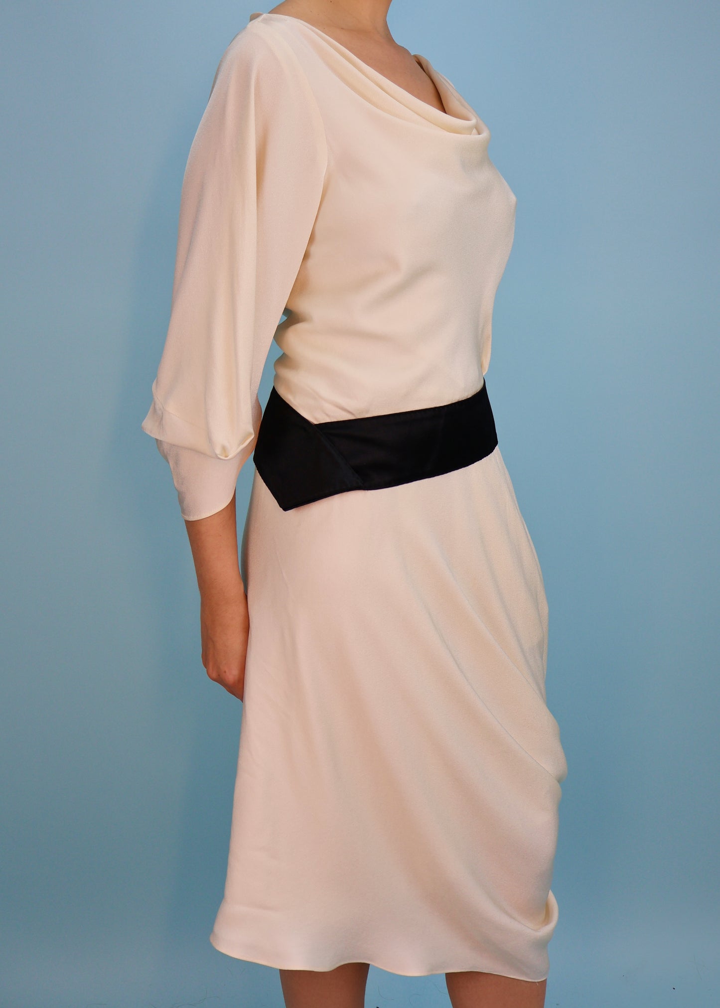 Alexander McQueen Fall 2007 Ivory & Black Asymmetric Draped Silk Dress