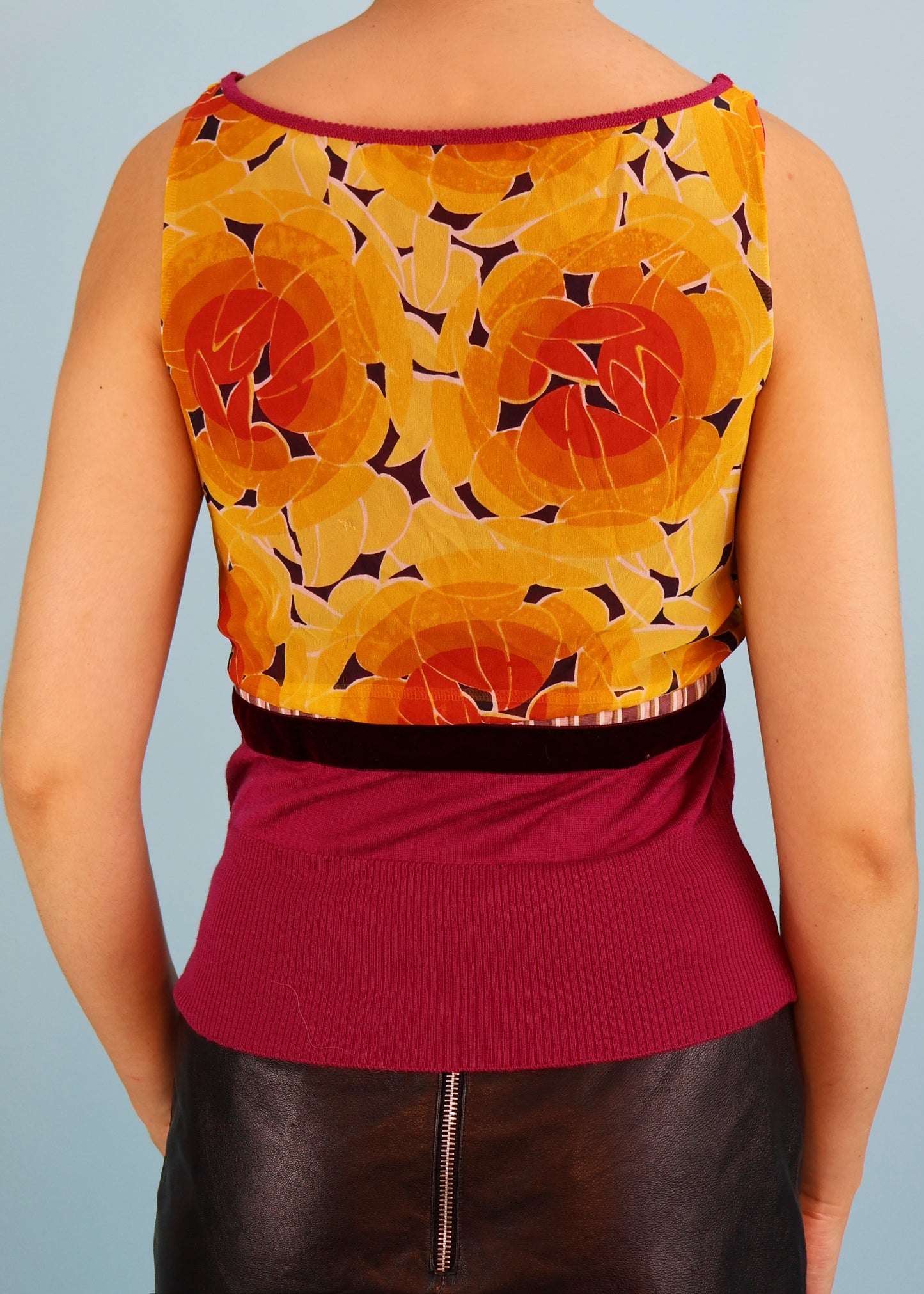 John Galliano Orange & Pink Silk Chiffon & Knitted Tank Top & Cardigan Twin Set