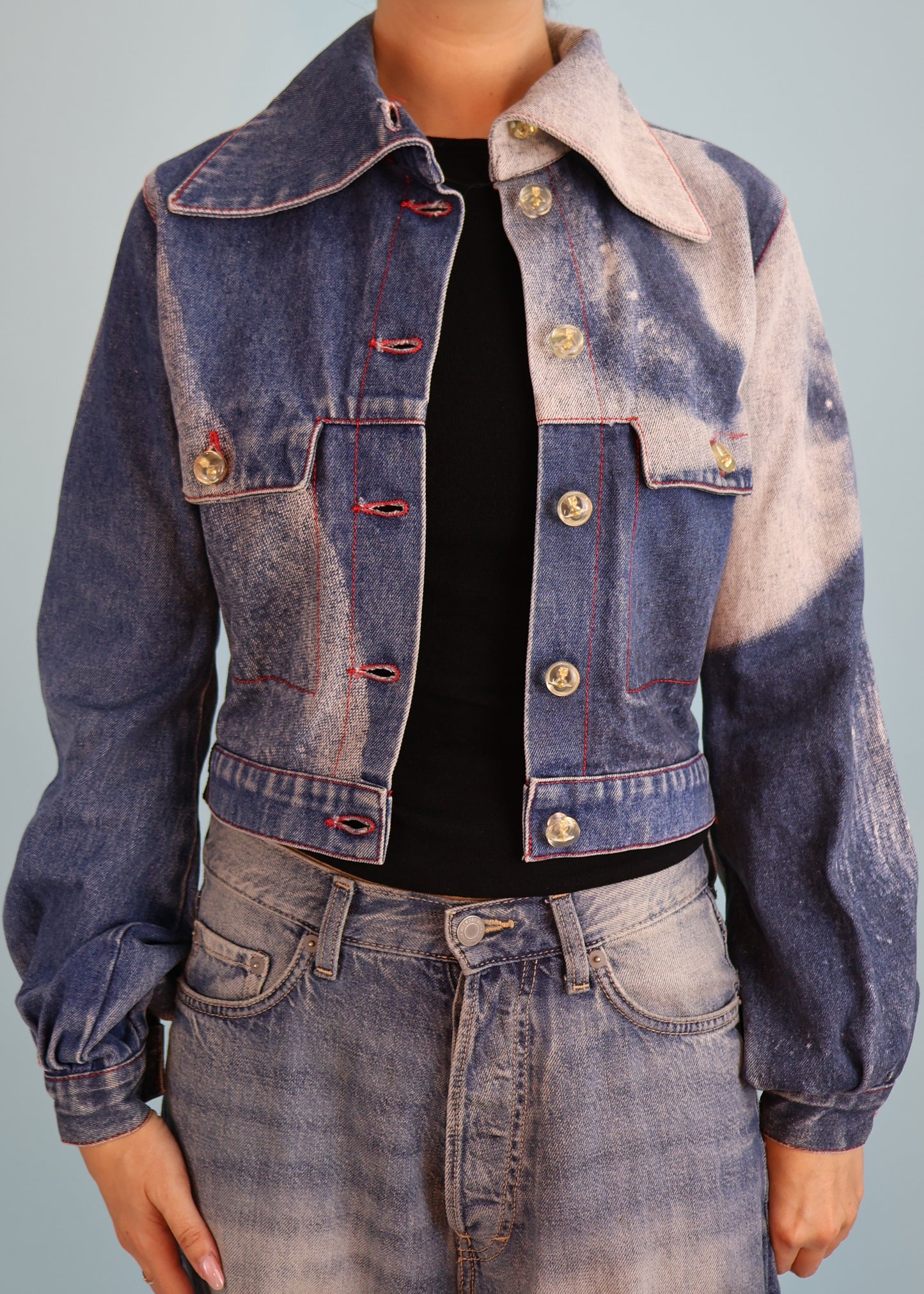 Vivienne Westwood Fall 1992 Runway Marlene Dietrich Face Print Denim Jacket