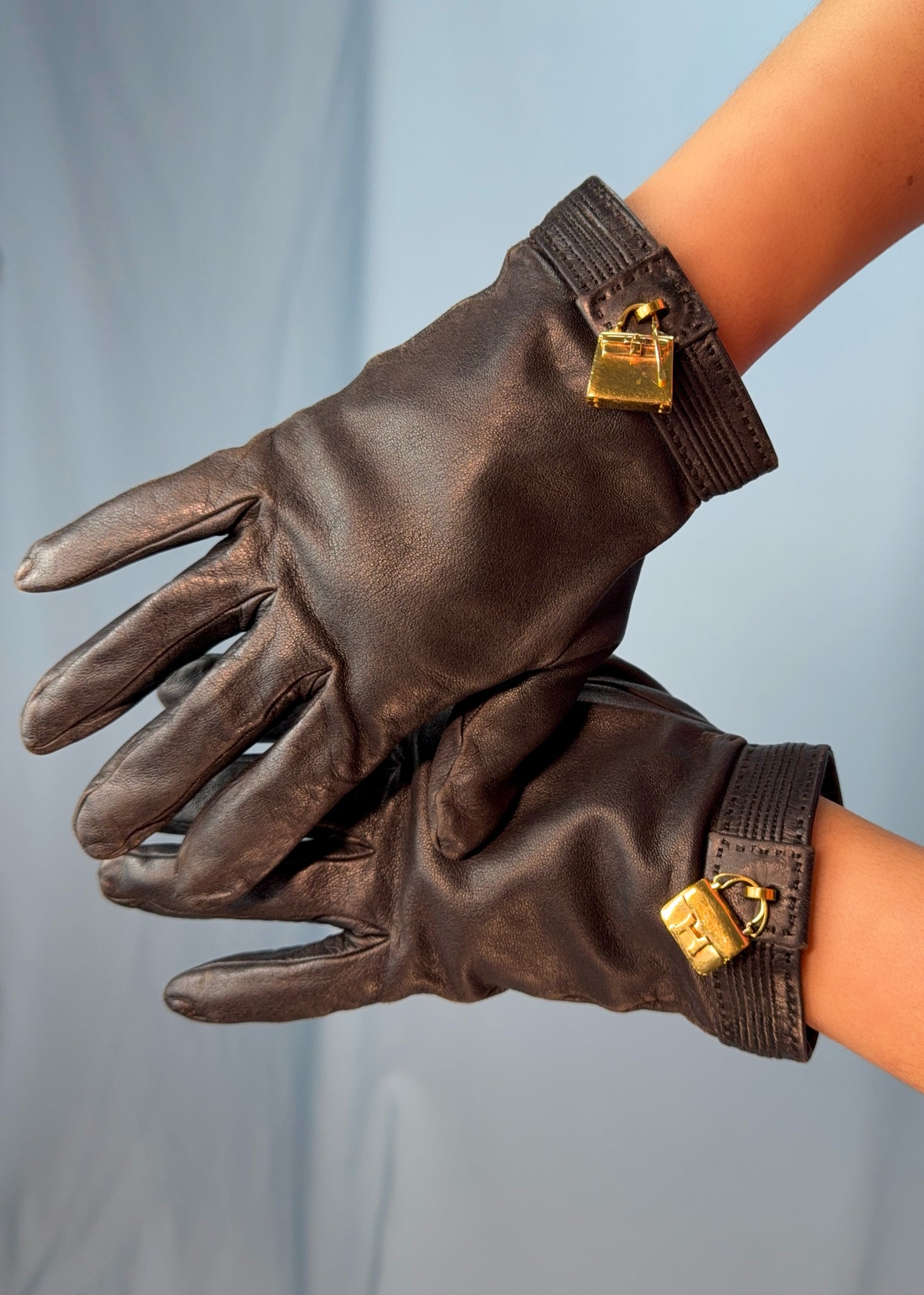 Hermès Black Leather Kelly & Constance Bag Charm Gloves