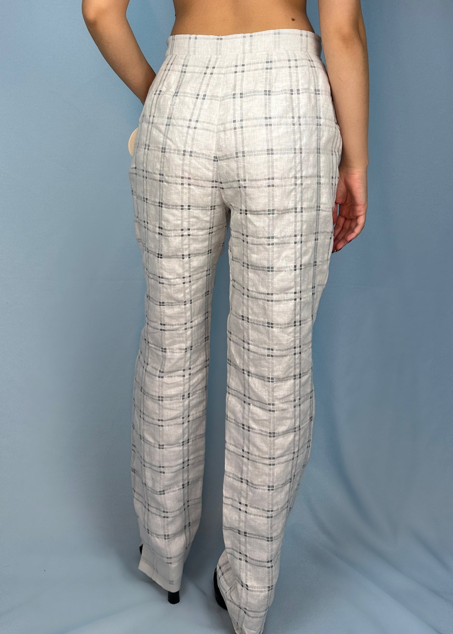 Chloé Spring 1998 White Checked Linen Two Piece Set