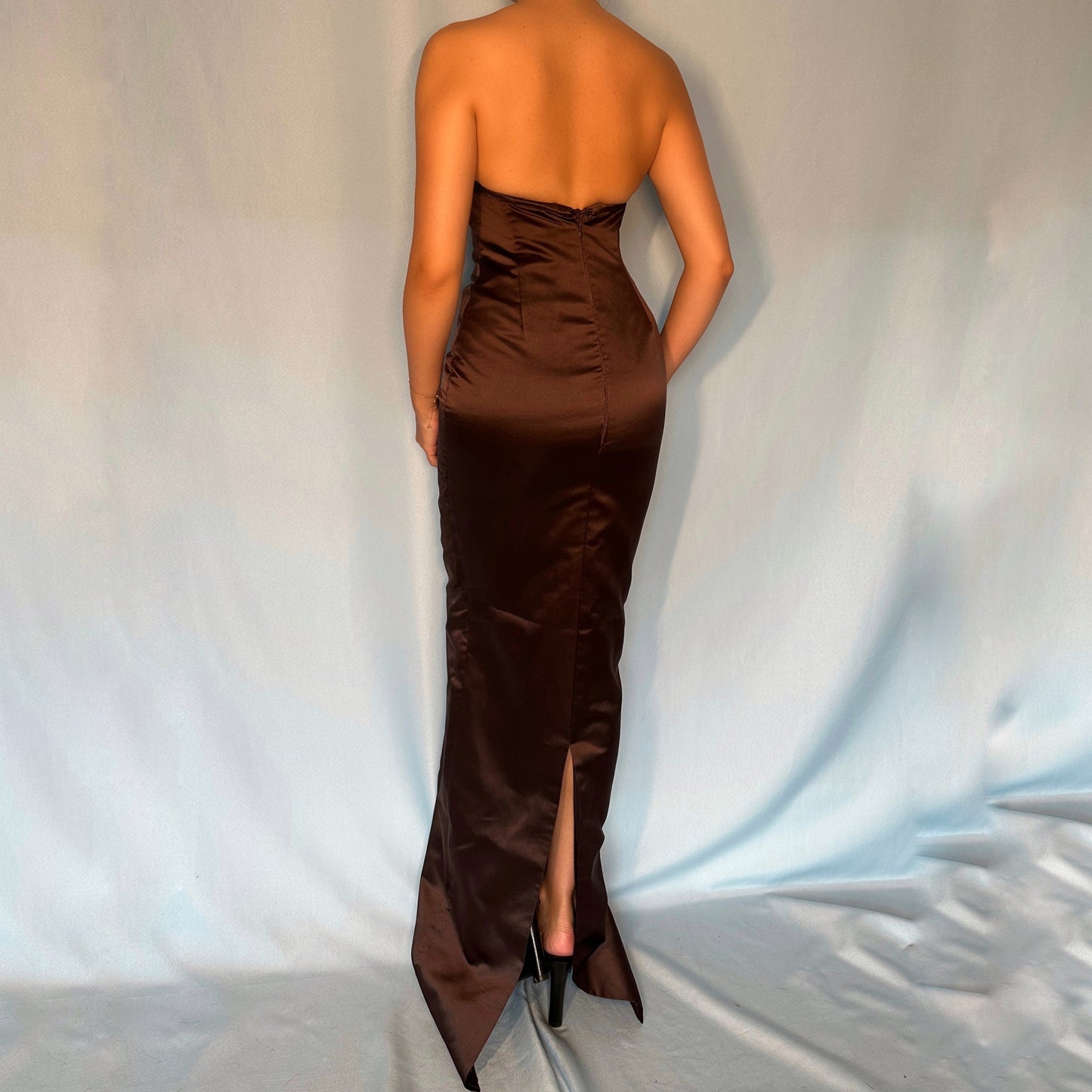 Alexander McQueen Fall 2005 Brown Satin Corseted Gown Dress