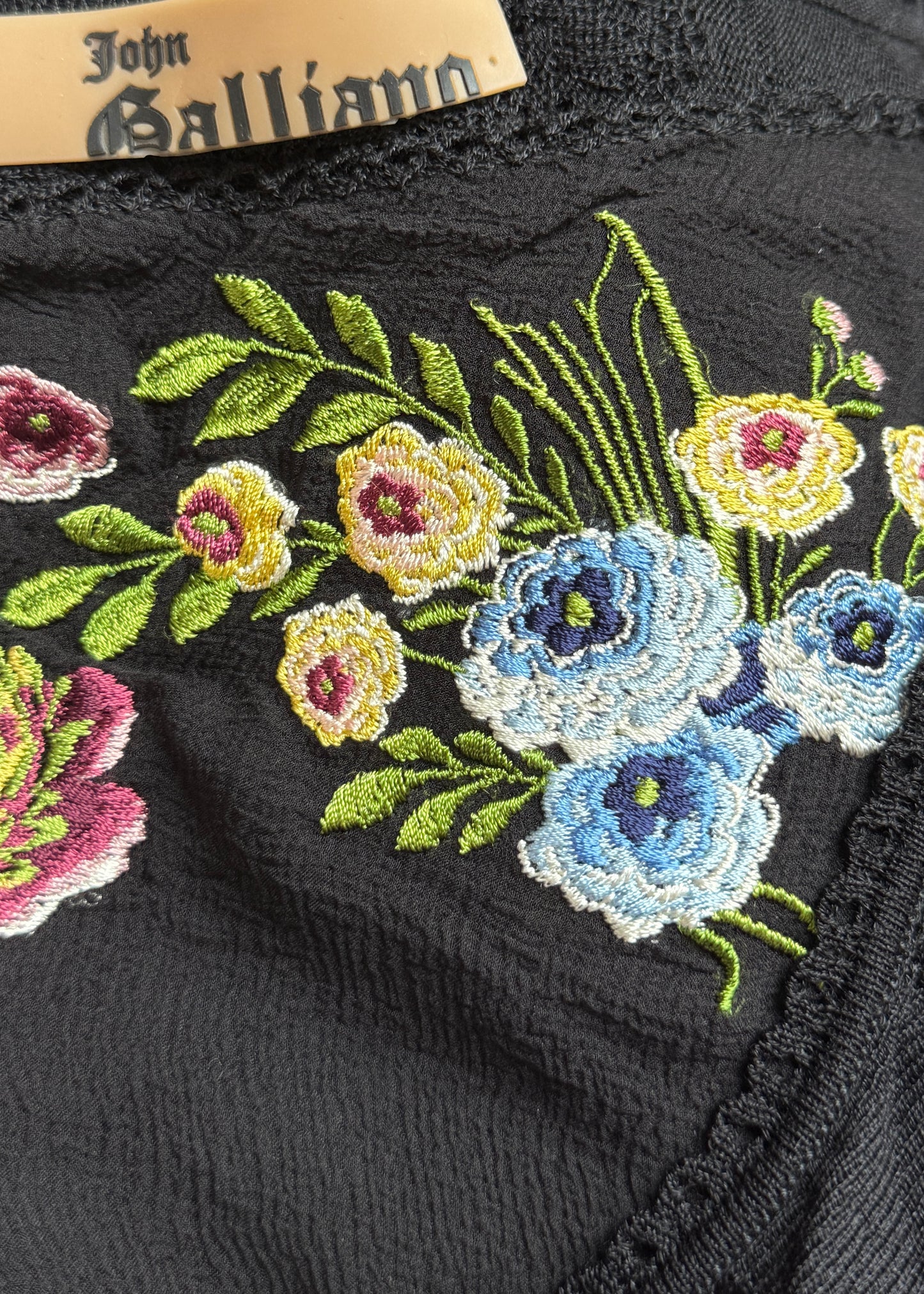 John Galliano Fall 2003 Black Floral Embroidered Knit Cami Top