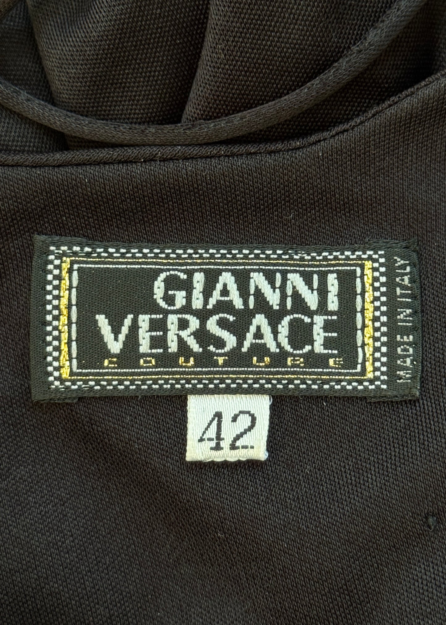 Versace 1990s Black Asymmetric Ruched Back Gown