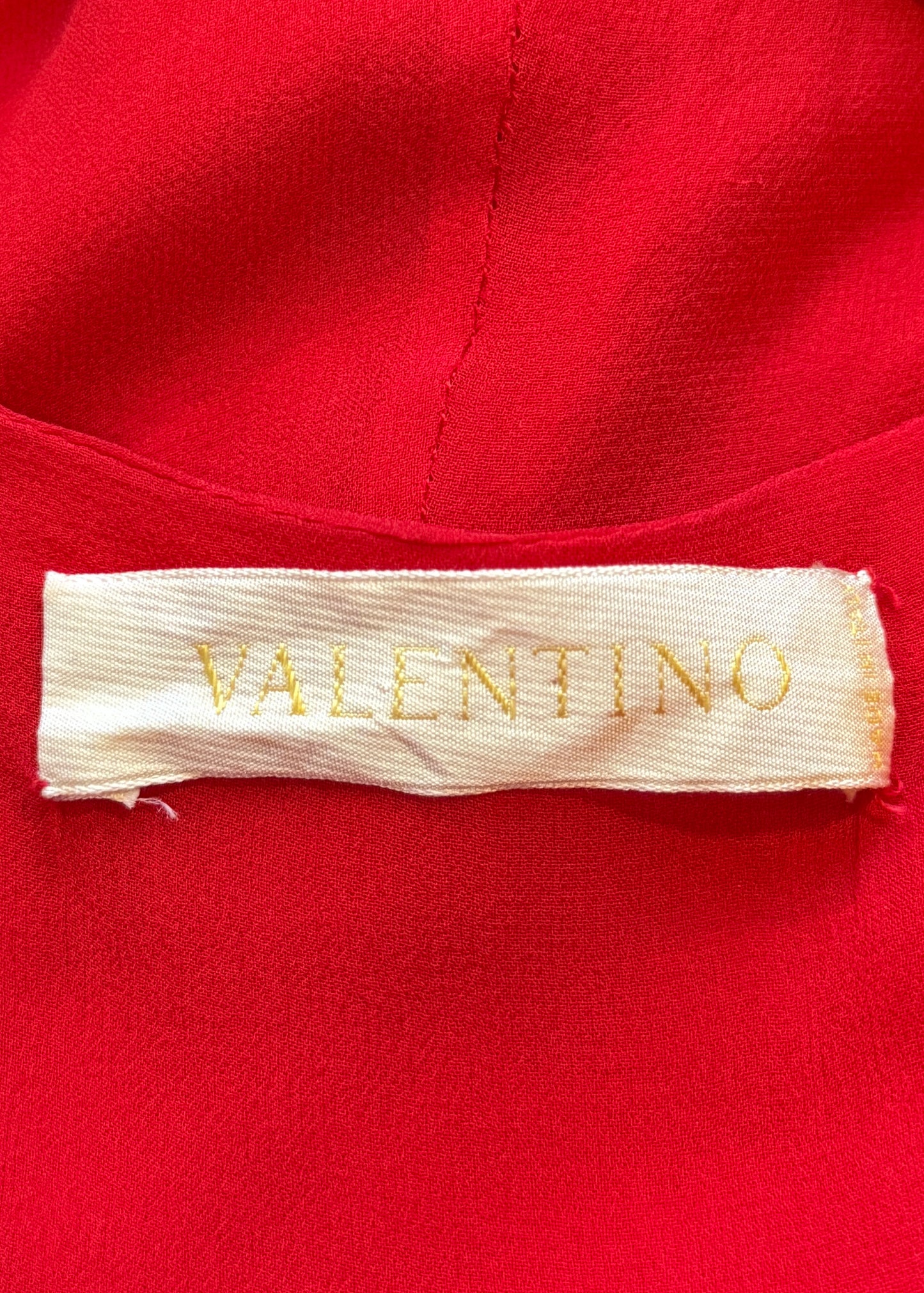 Valentino Red Frill Plunge Silk Chiffon Gown