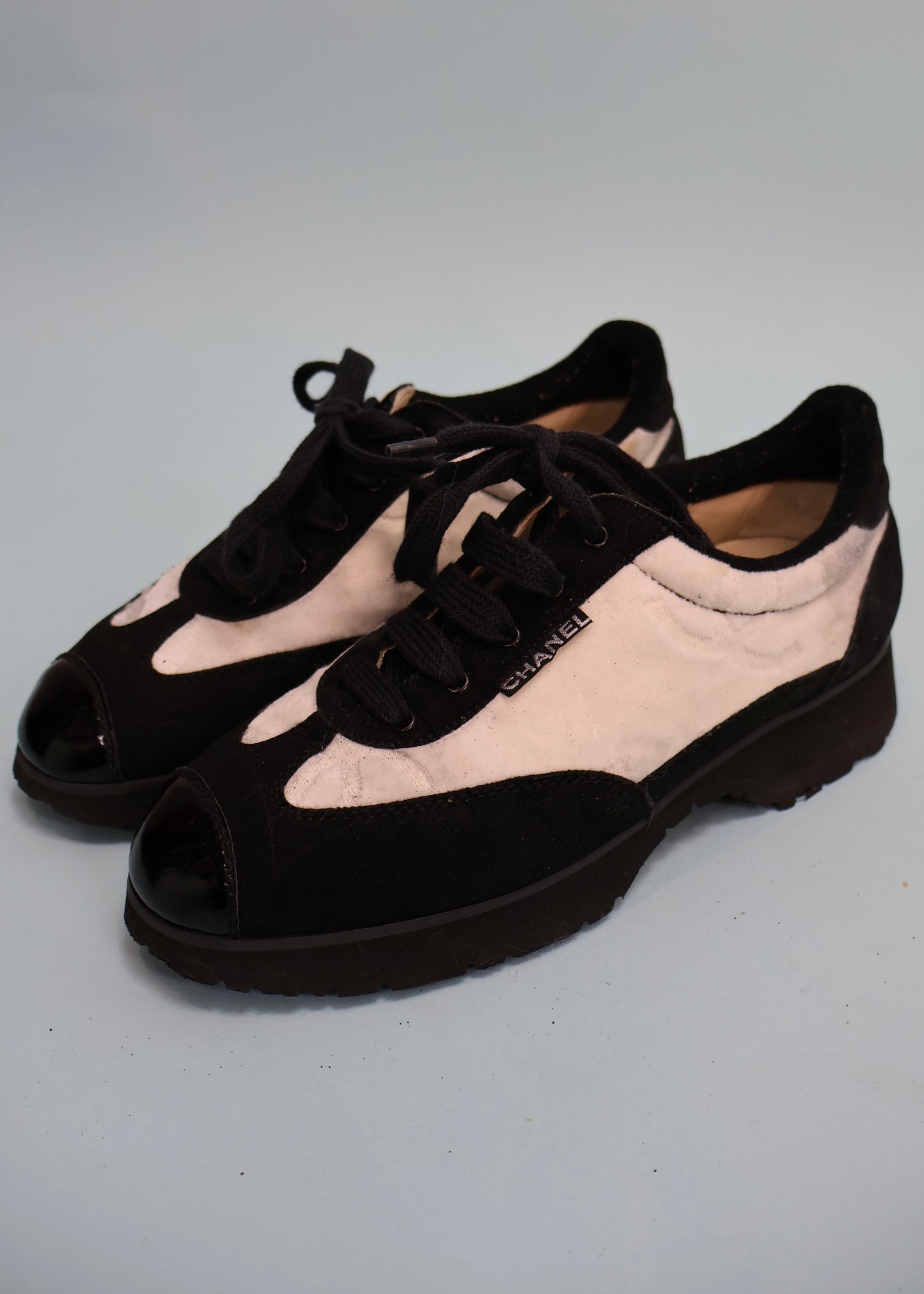 Chanel Spring 1996 Runway White Velour CC Monogram Shoes