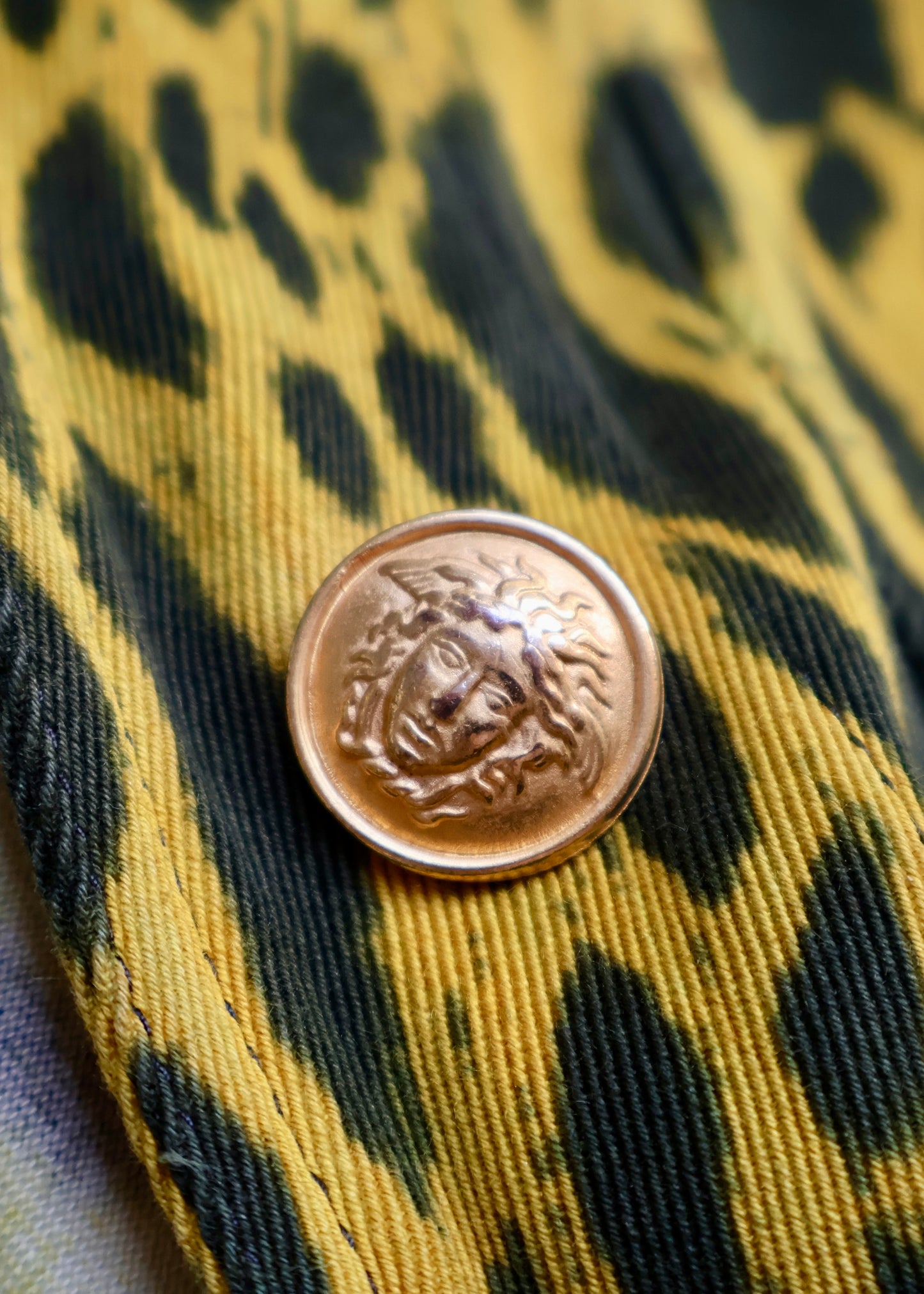 Versace Spring 1992 Runway Yellow Cheetah Print Denim Jacket & Jeans Sets