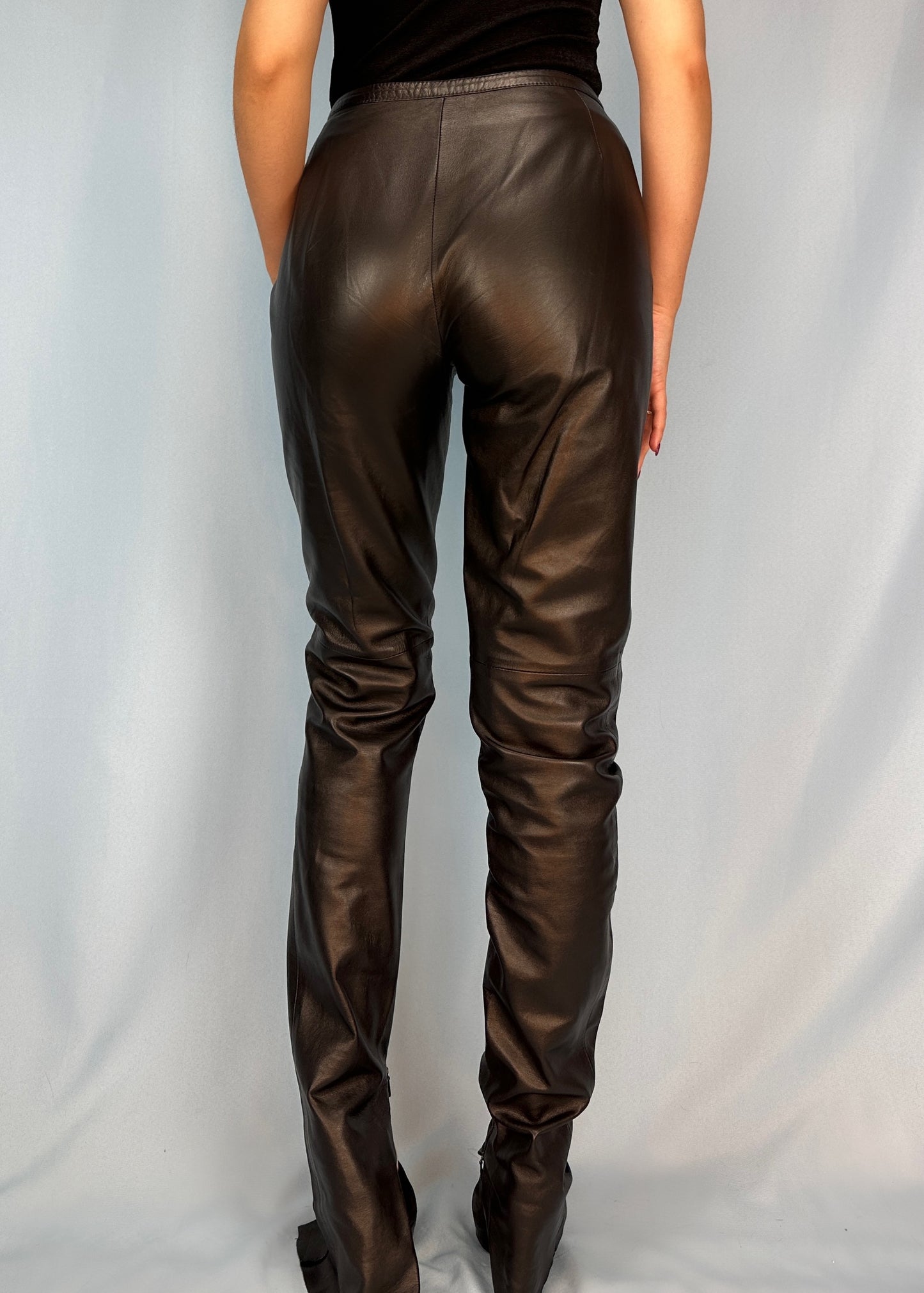 Gucci Spring 1997 Black Leather Ankle Zip Pants