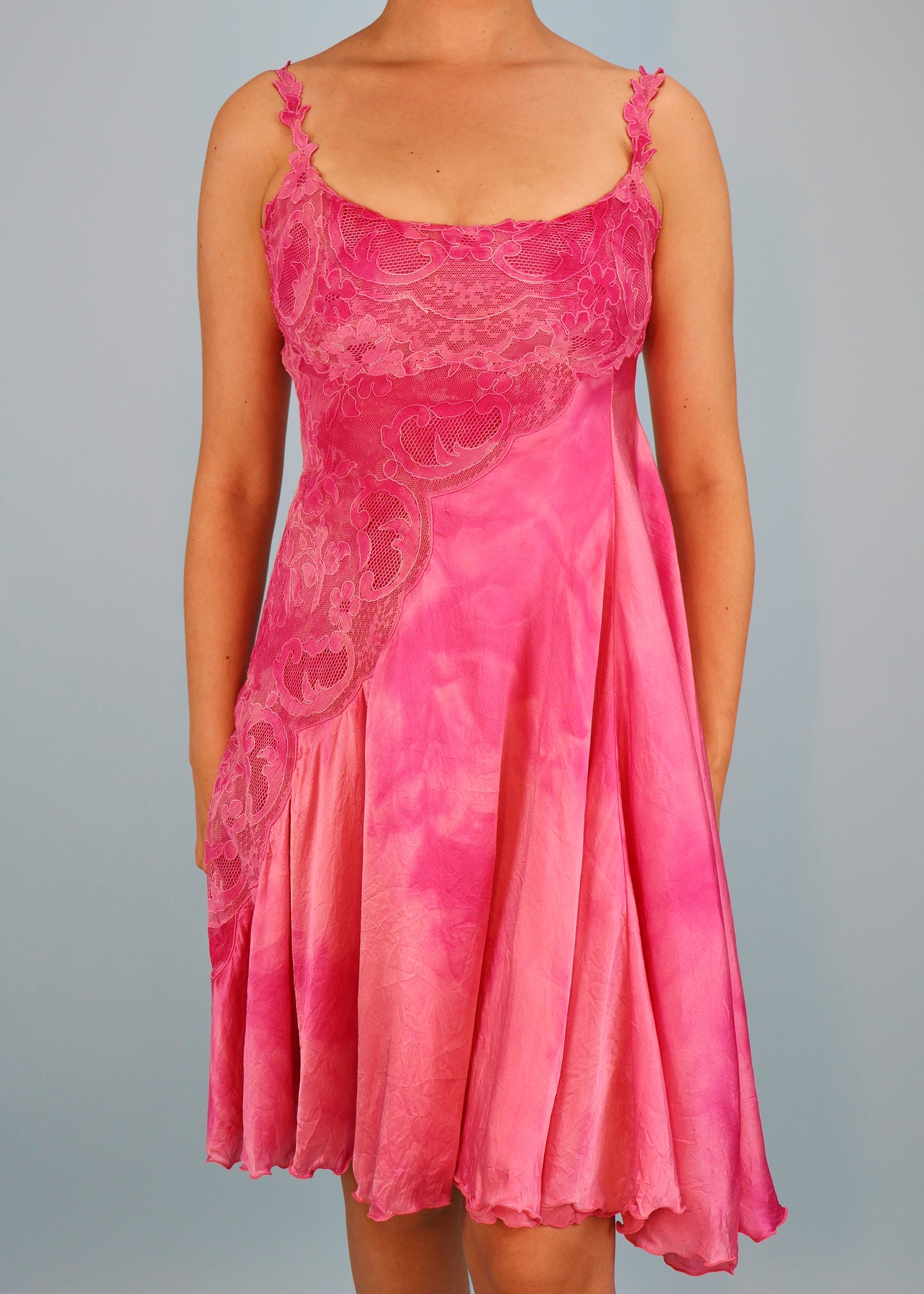 Versace Spring 1994 Runway Pink Silk & Lace Dress