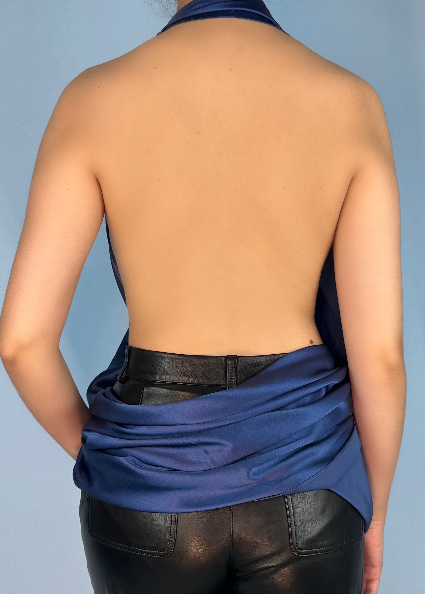 John Galliano Spring 2004 Blue Silk Crystal Embellished Wrap Scarf Top
