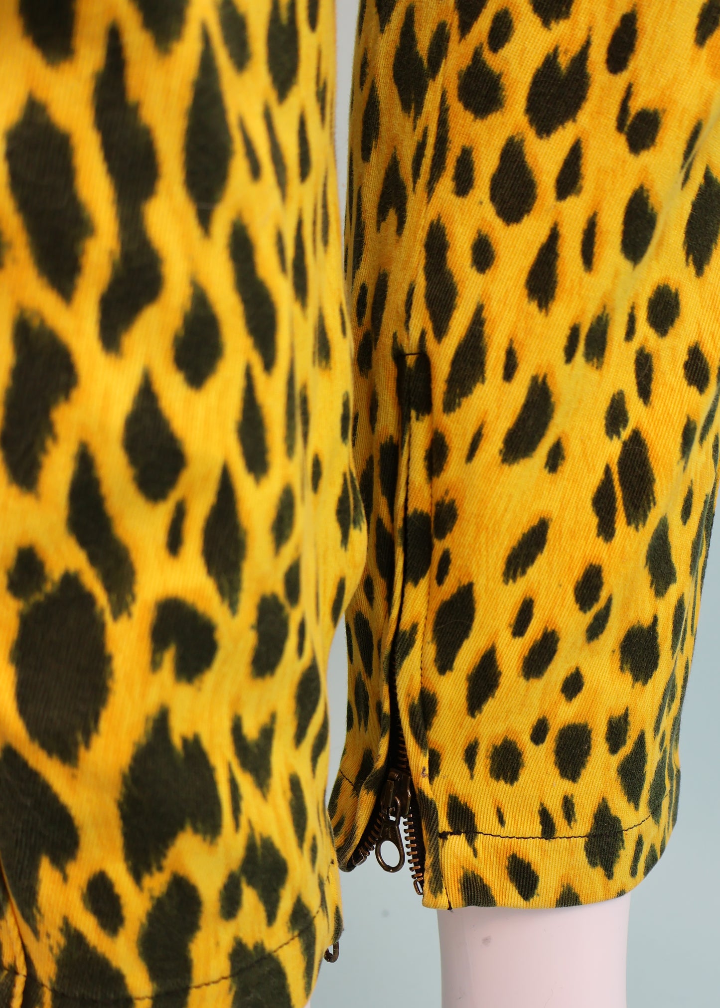 Versace Spring 1992 Runway Yellow Cheetah Print Denim Jacket & Jeans Sets