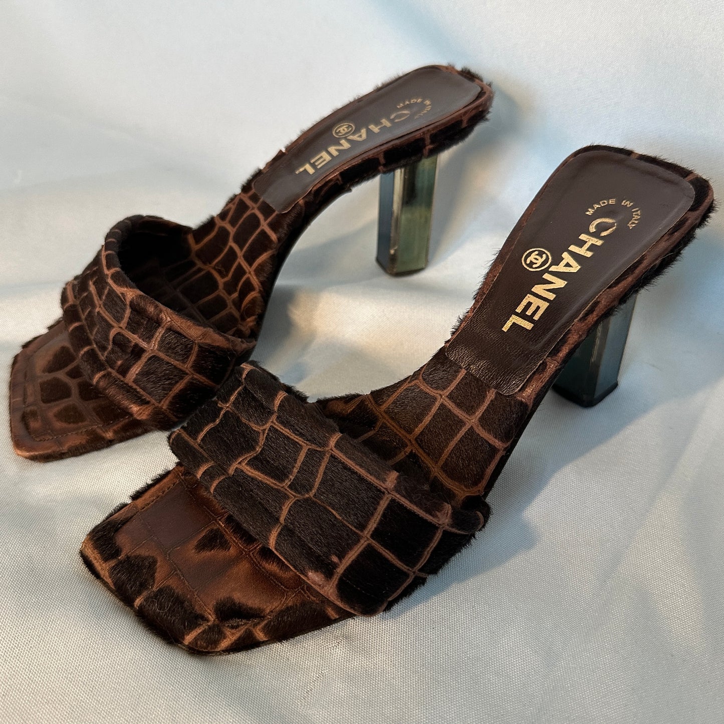 Chanel Brown Ponyhair Mirror Heels