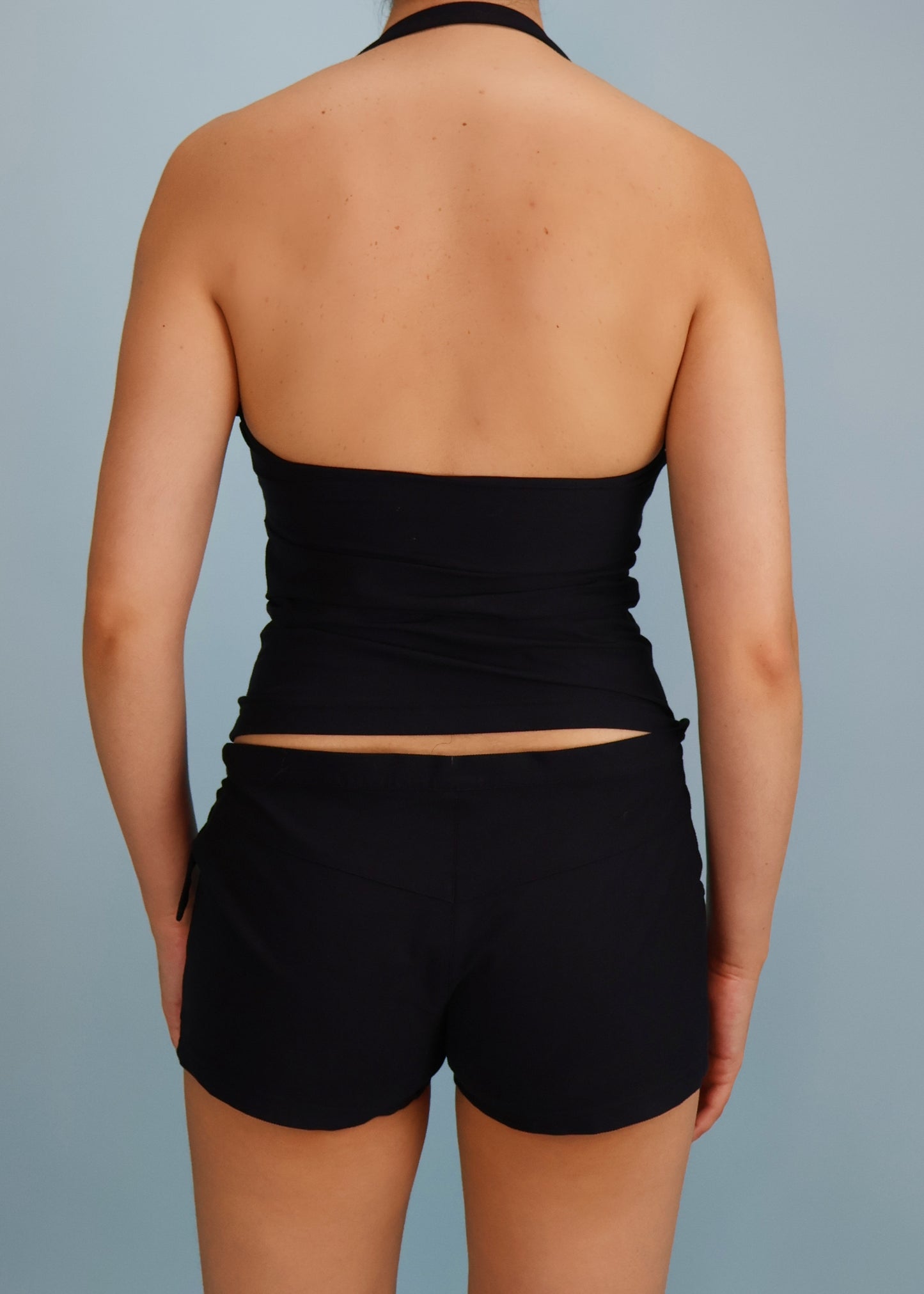 Dior Spring 2004 Pierced Detail Black Halter Top & Shorts Set