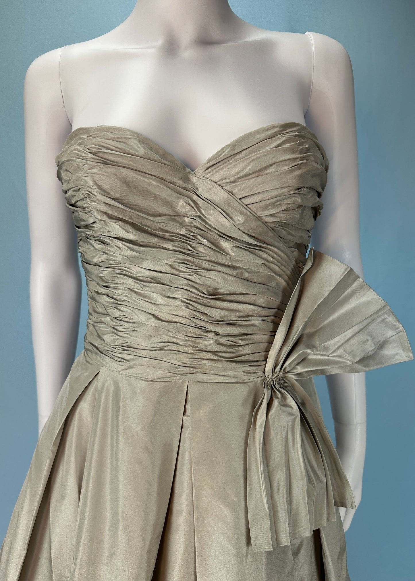 Loris Azzaro 1980’s Silk Taffeta Removable Puff Sleeve Gown