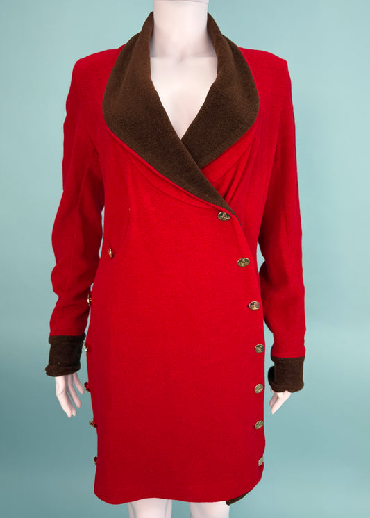 Vivienne Westwood Fall 1989 Runway Red Wool Orb Button Dress