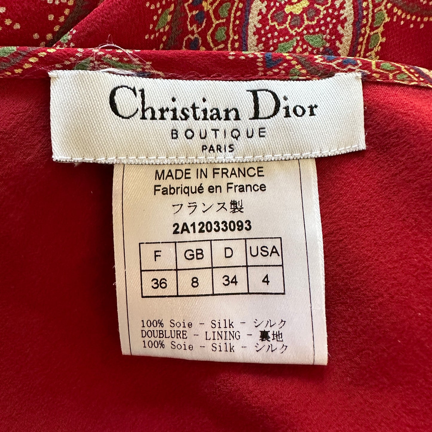 Dior Fall 2002 Red Paisley Silk Chiffon Skirt