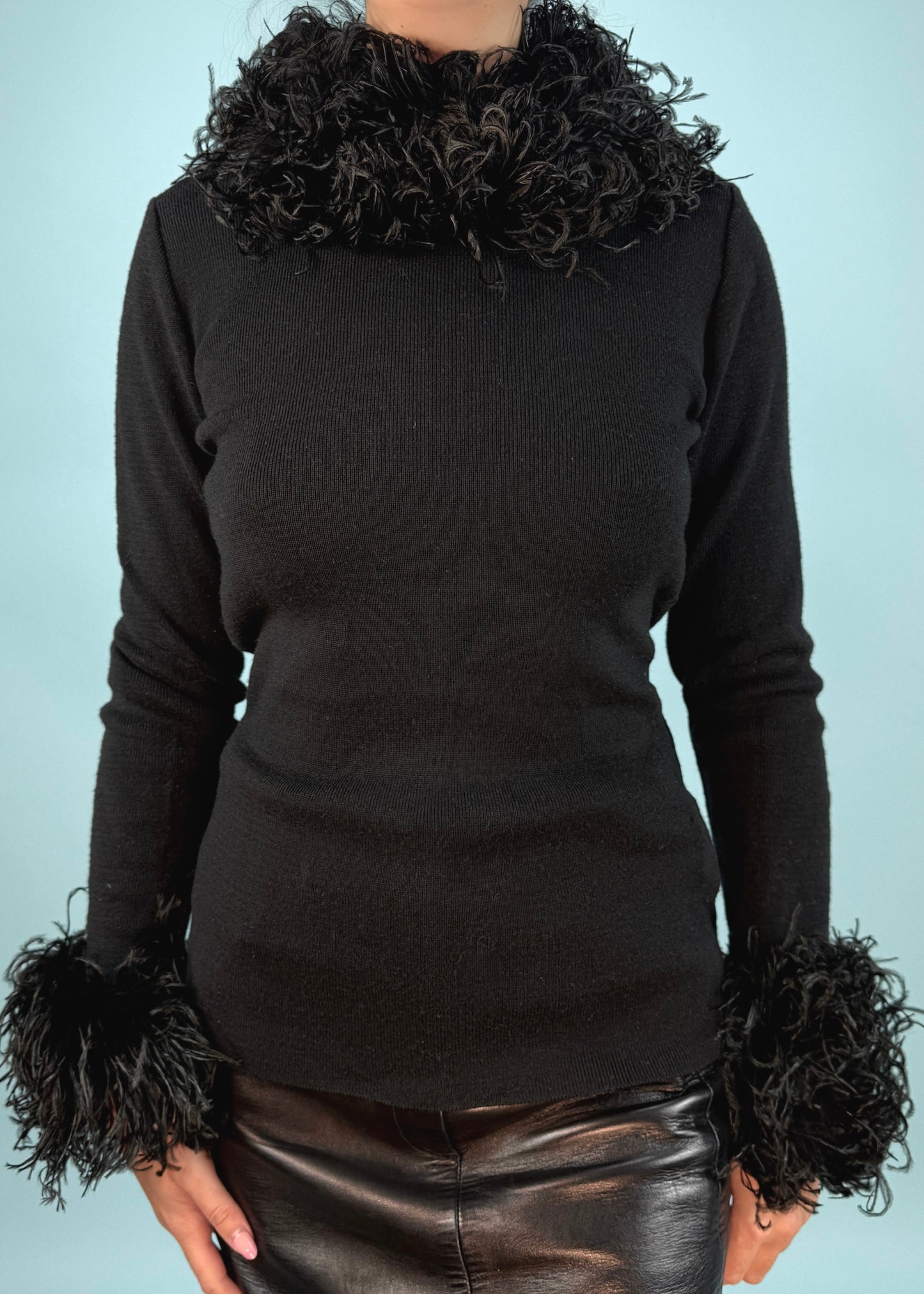 Yves Saint Laurent Fall 1993 Ostrich Feather Sweater Top