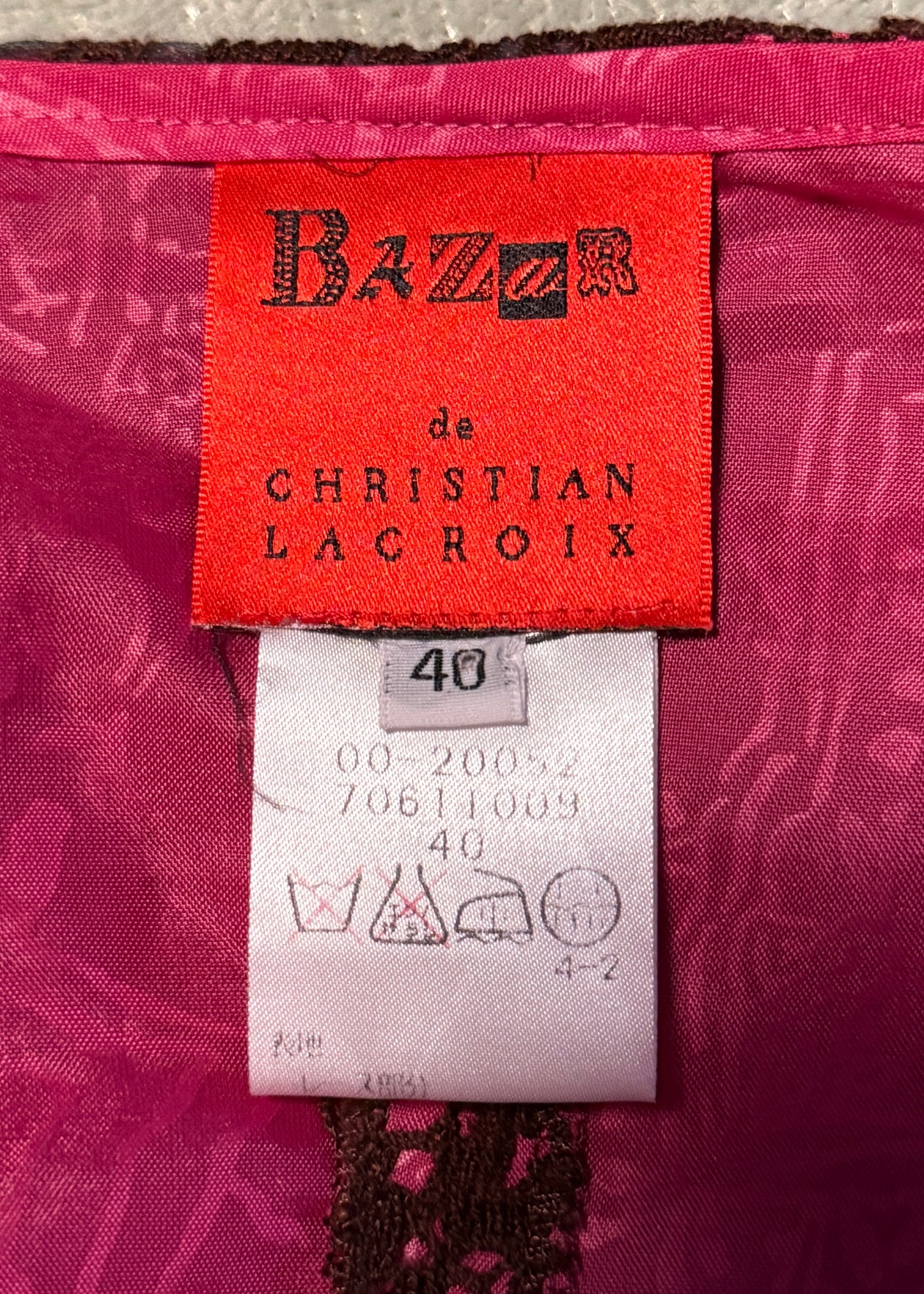 Christian Lacroix Bazar Pink & Brown Tie Up Detail Dress