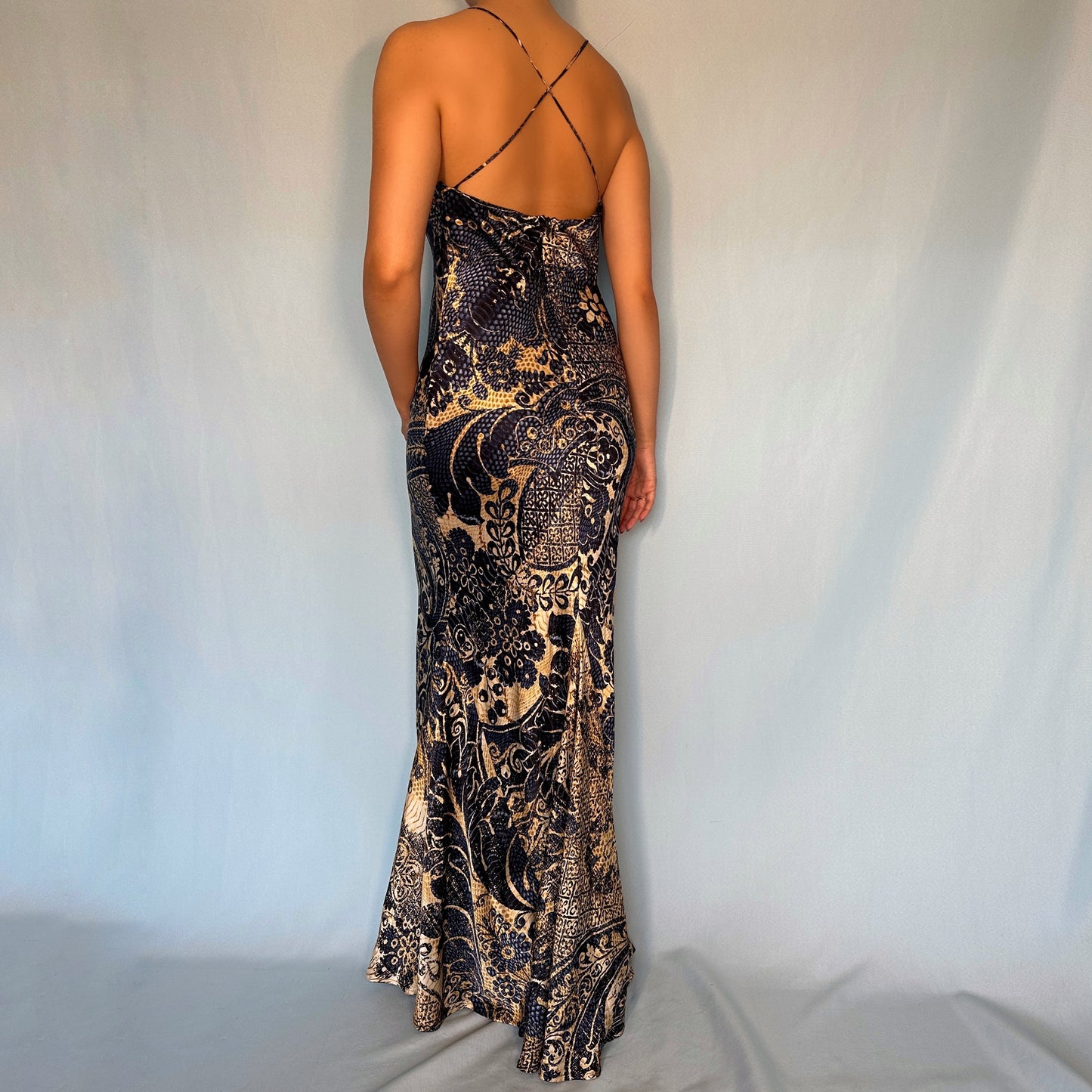 Roberto Cavalli 2005 Blue Print Silk Dress