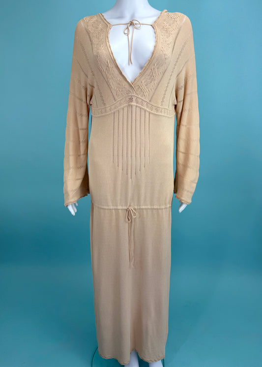 Chanel Spring 2001 Tan Knit Maxi Dress