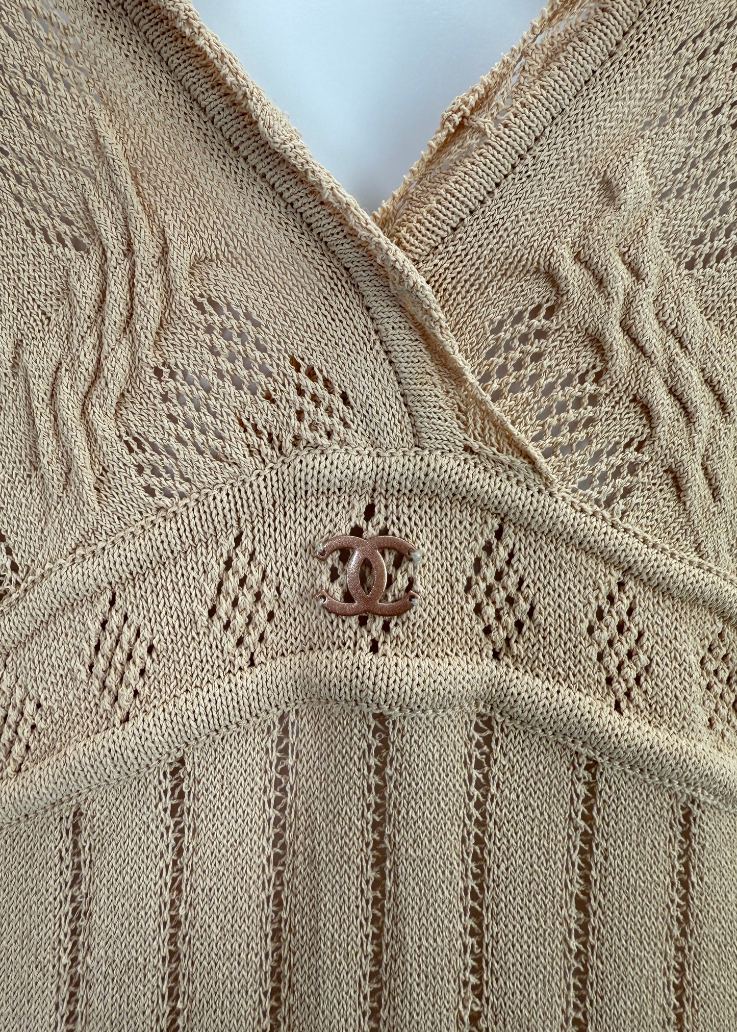 Chanel Spring 2001 Tan Knit Maxi Dress