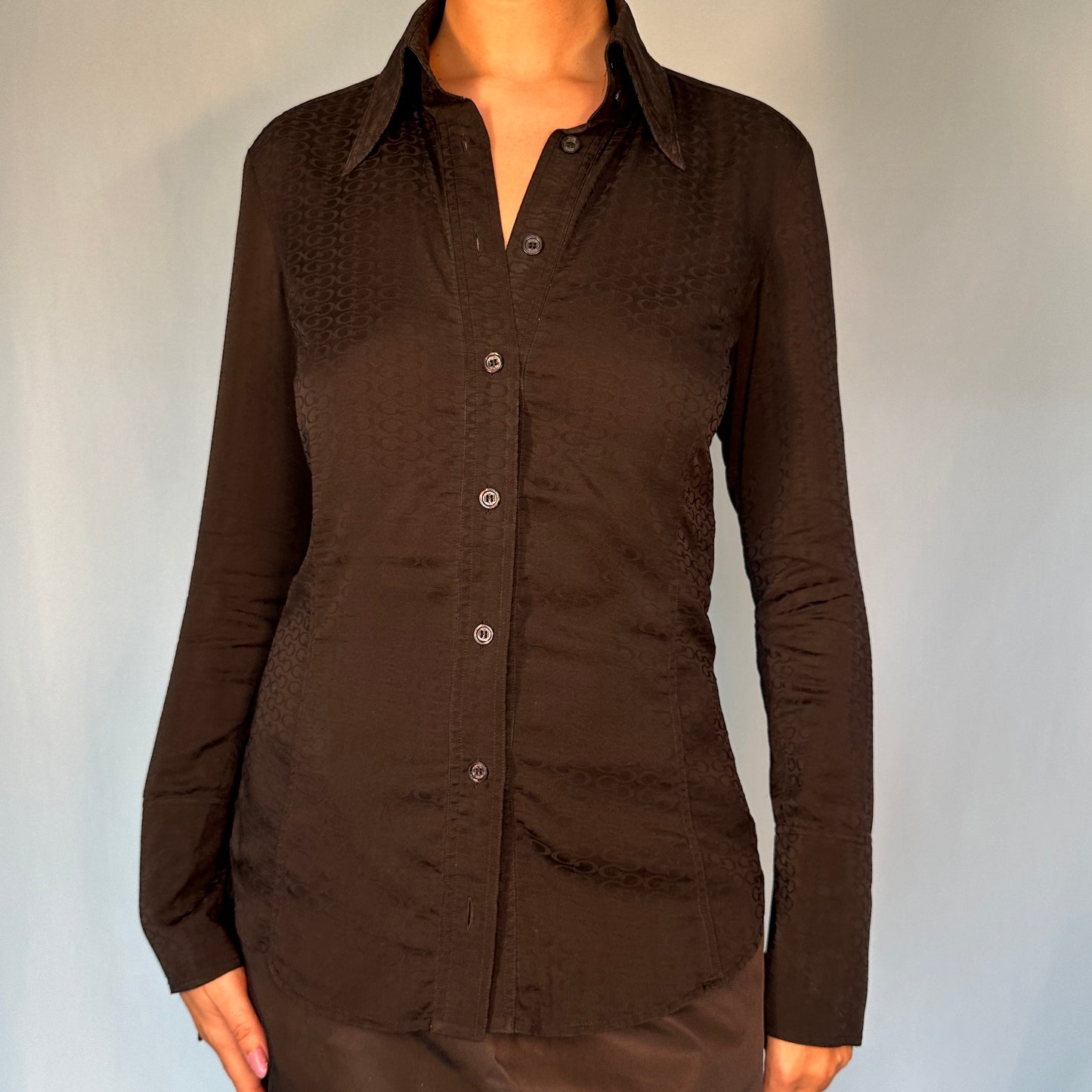 Gucci 2004 Monogram Black Silk Button Up Shirt