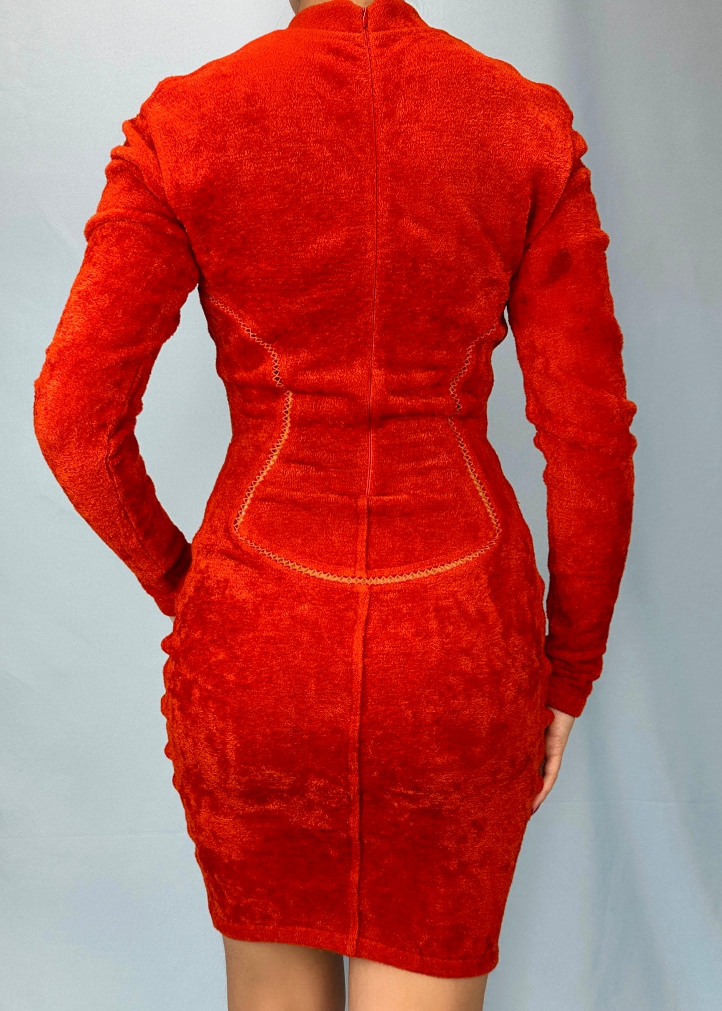Azzedine Alaia Fall 1991 Runway Orange Chenille Cutout Dress