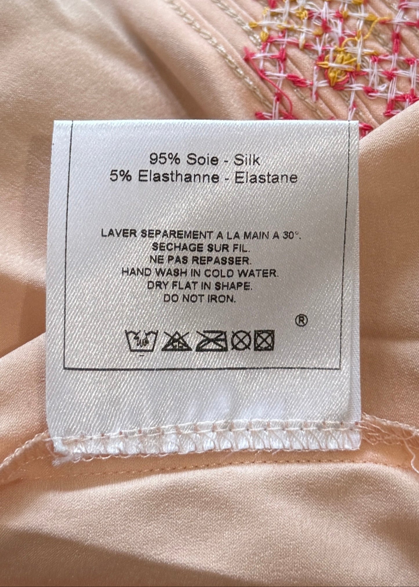 John Galliano Spring 2003 Pink Silk Satin Floral Cross Stitch Camisole Top