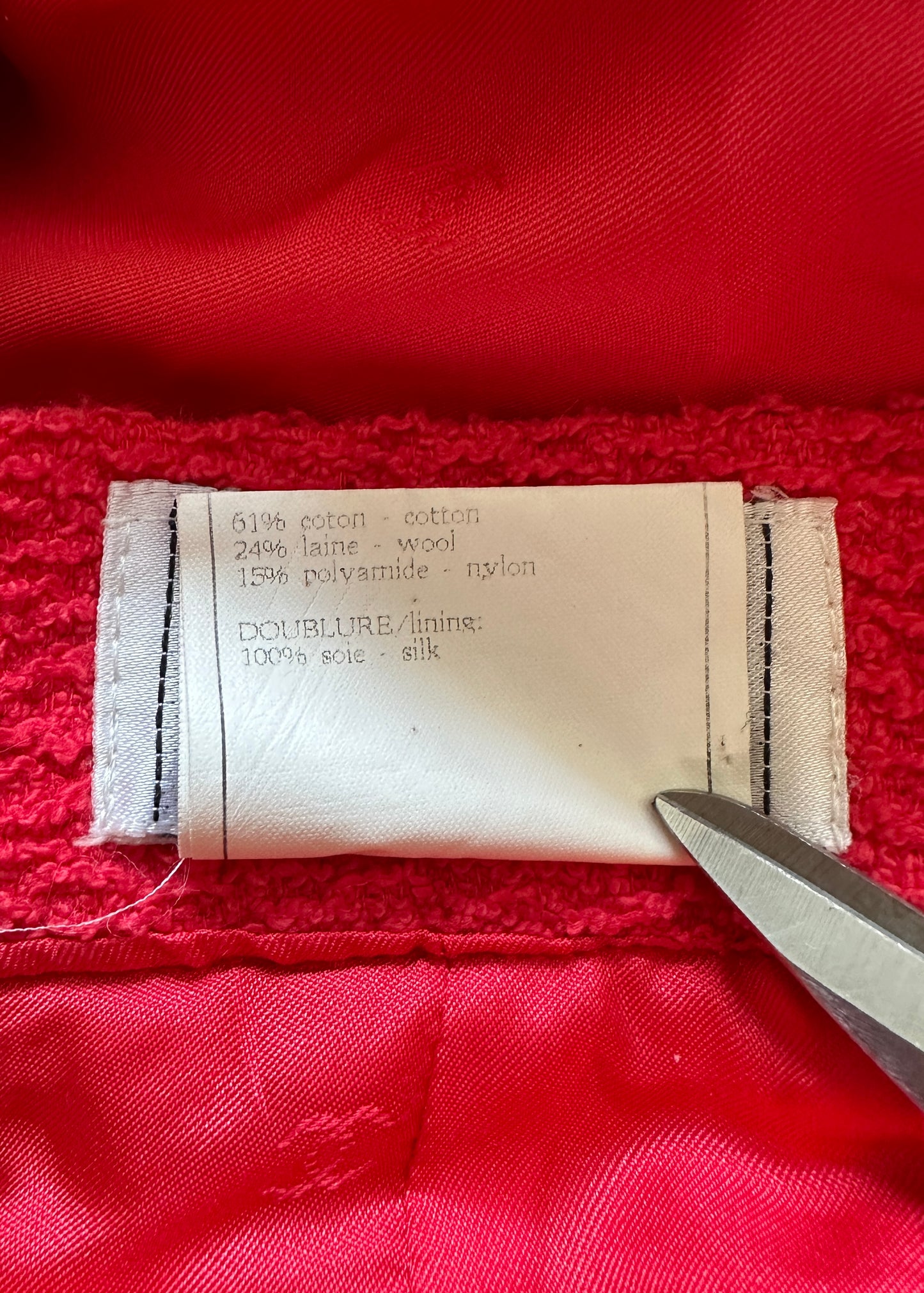 Chanel Spring 1995 Runway Red Boucle Zip Jacket & Skirt Suit Set