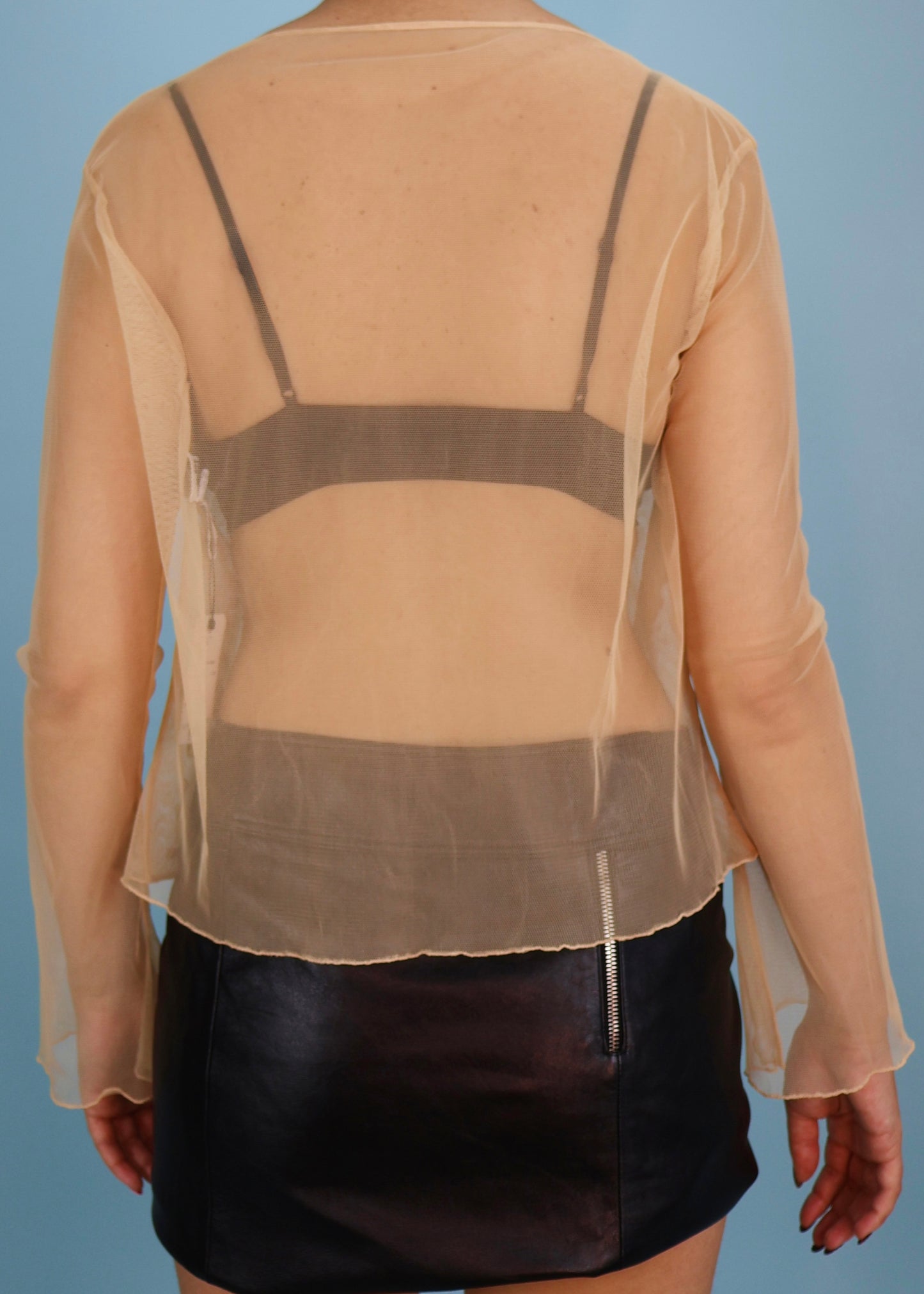 Fendi Mesh & Fur Appliqué Tie Up Top