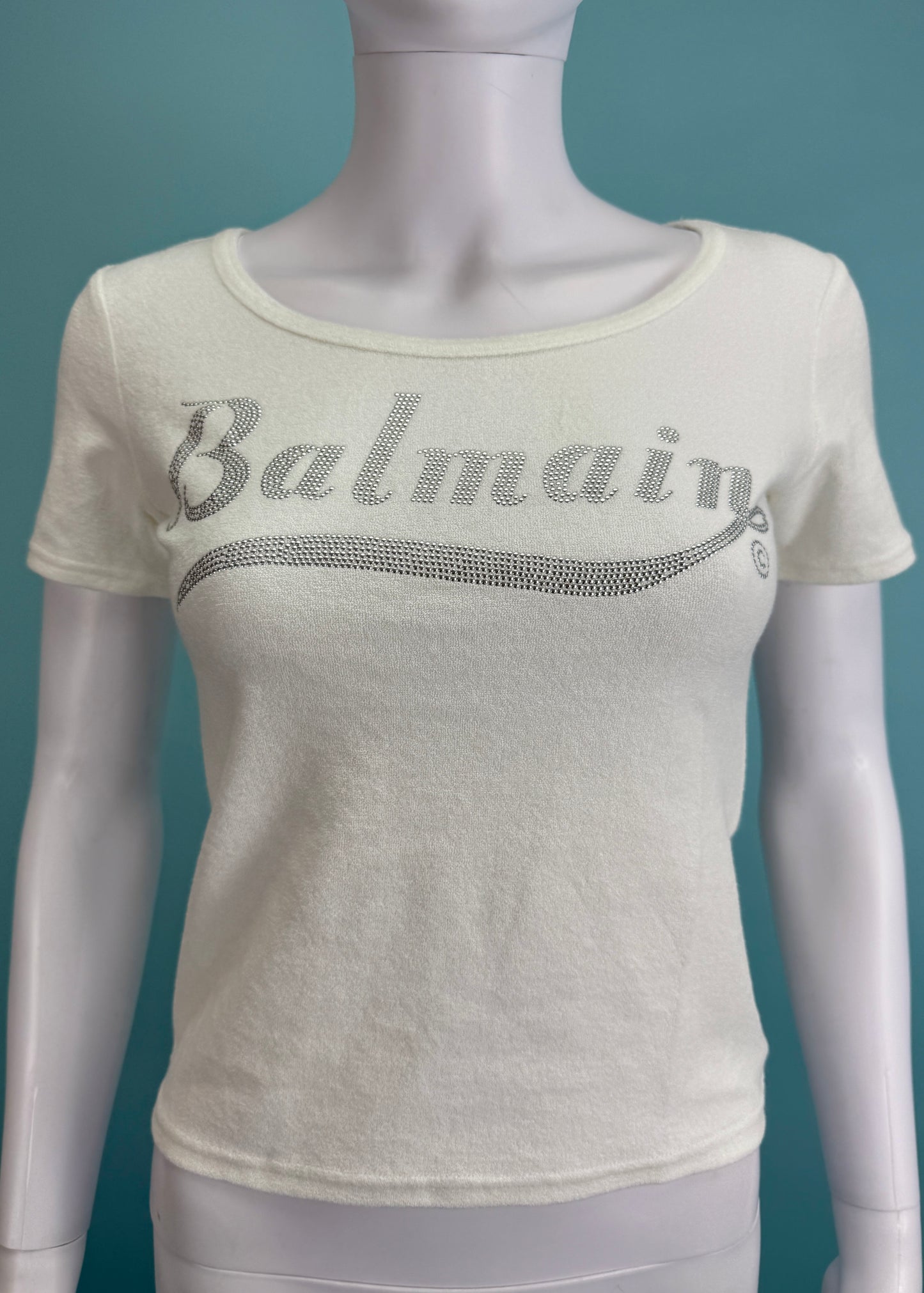 Balmain White Towelling Spellout Top