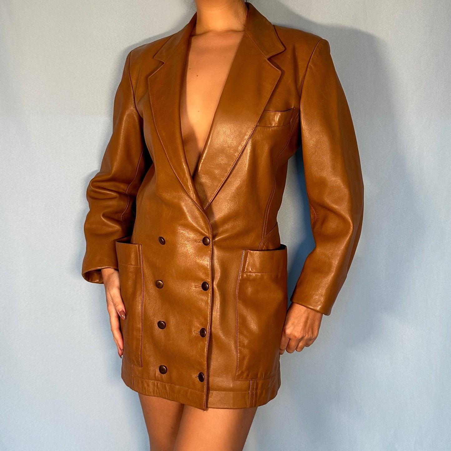 Azzedine Alaia 1980’s Tan Leather Dress / Blazer Jacket
