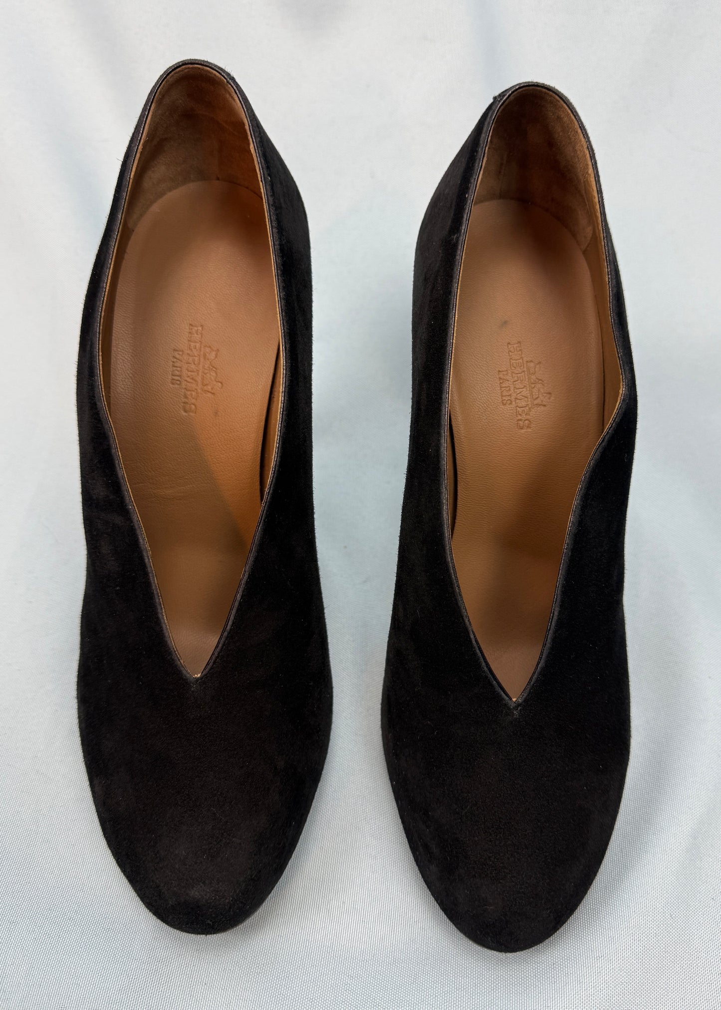 Hermès Black Suede Leather V Cut Heels