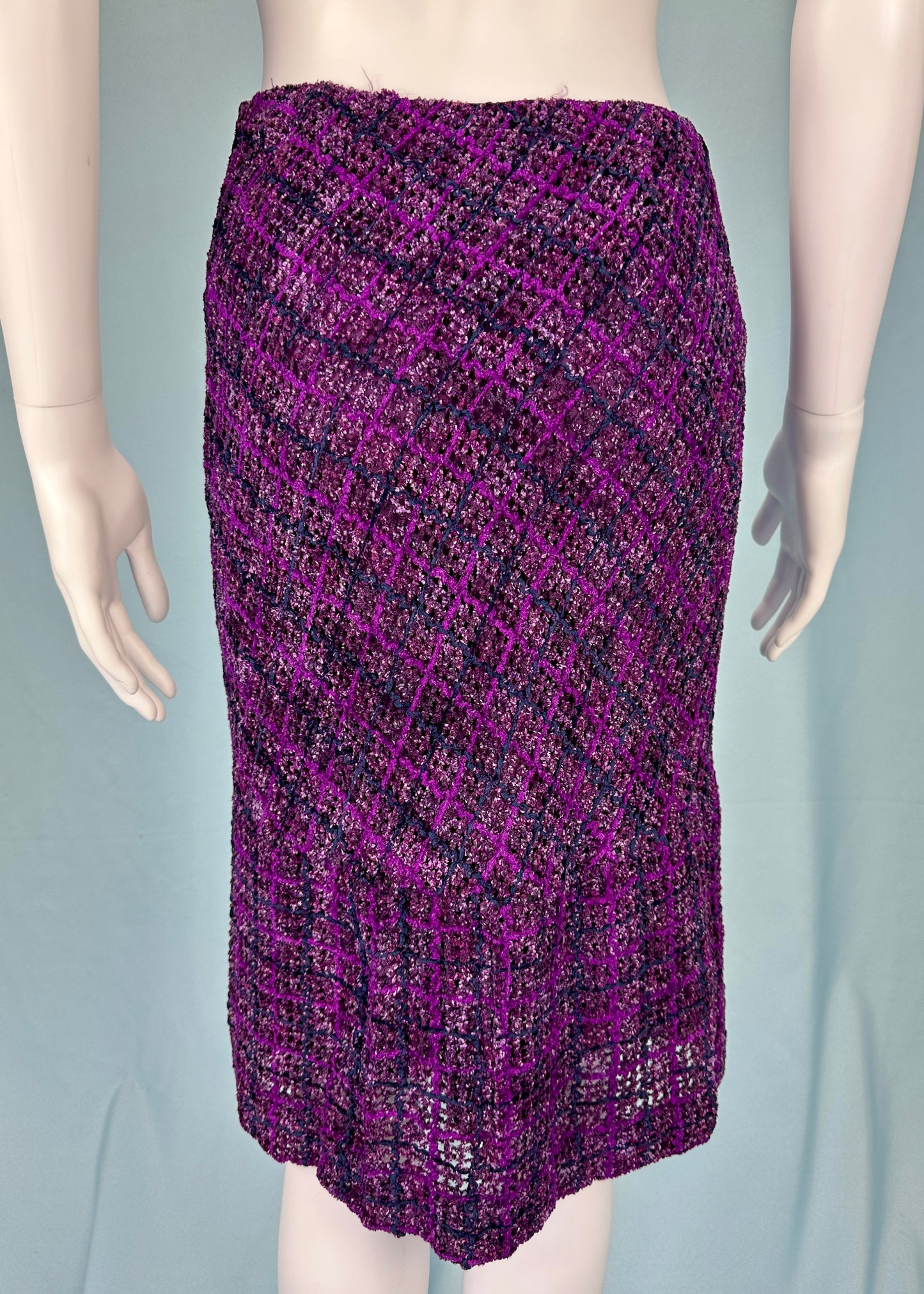 Anna Sui Fall 1998 Purple Chenille Knit Midi Skirt