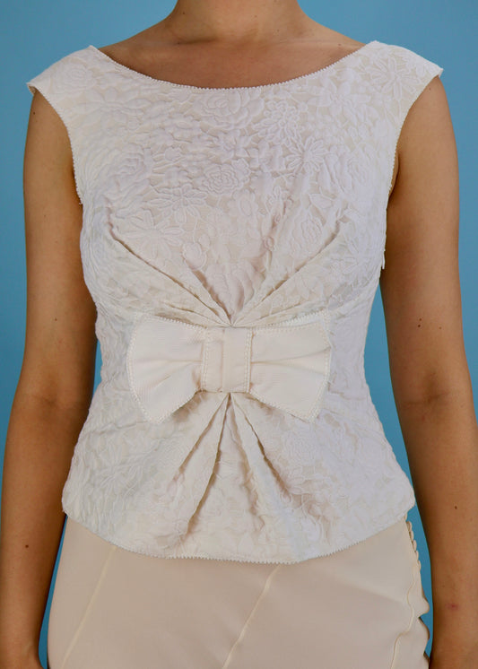 Louis Vuitton White Embroidered Bow Top