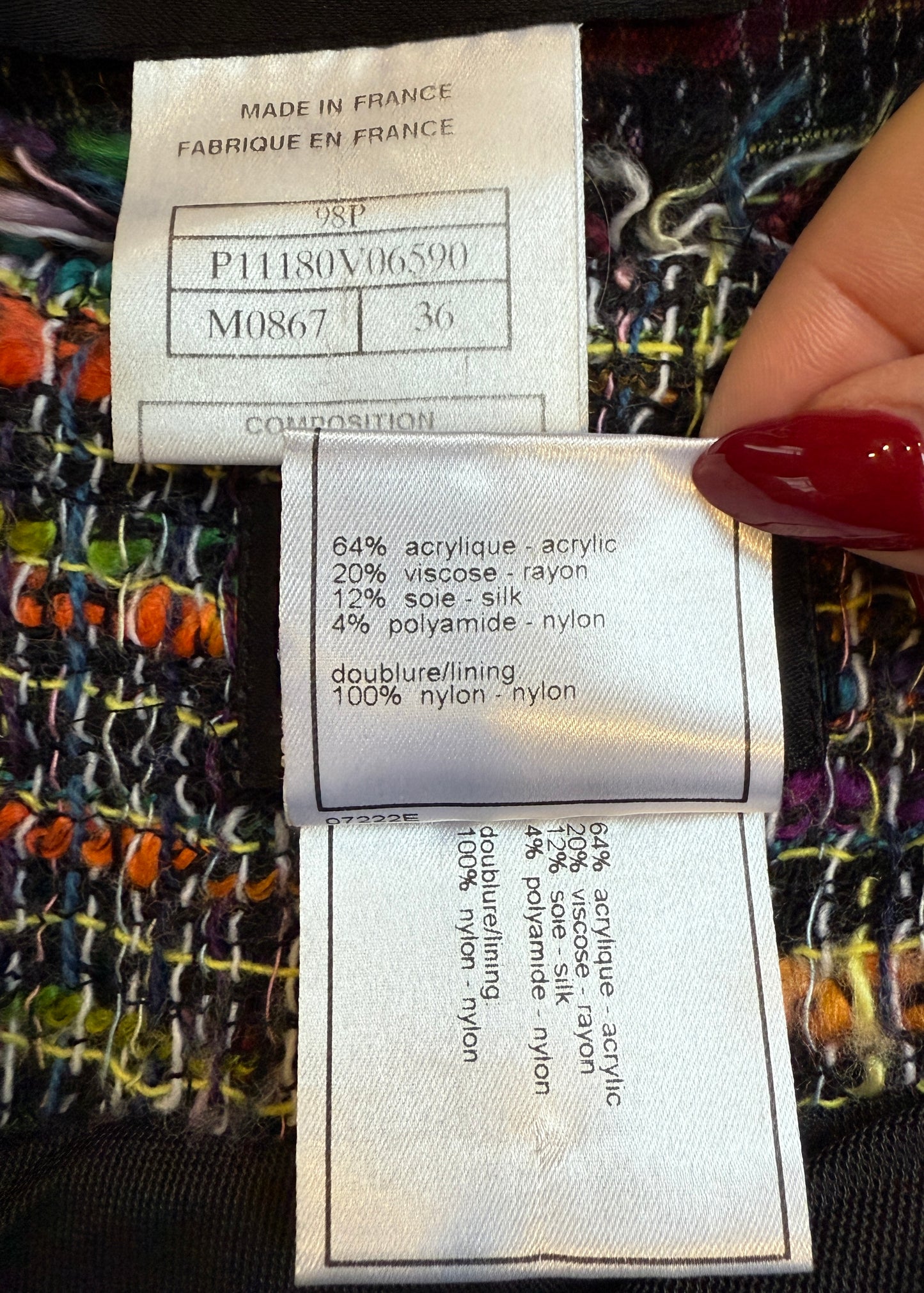 Chanel Spring 1998 Runway Rainbow Tweed Jacket & Skirt Suit Set