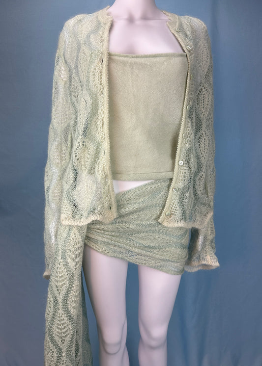 Dior Fall 2000 Mohair Knit Vest, Cardigan & Scarf Set