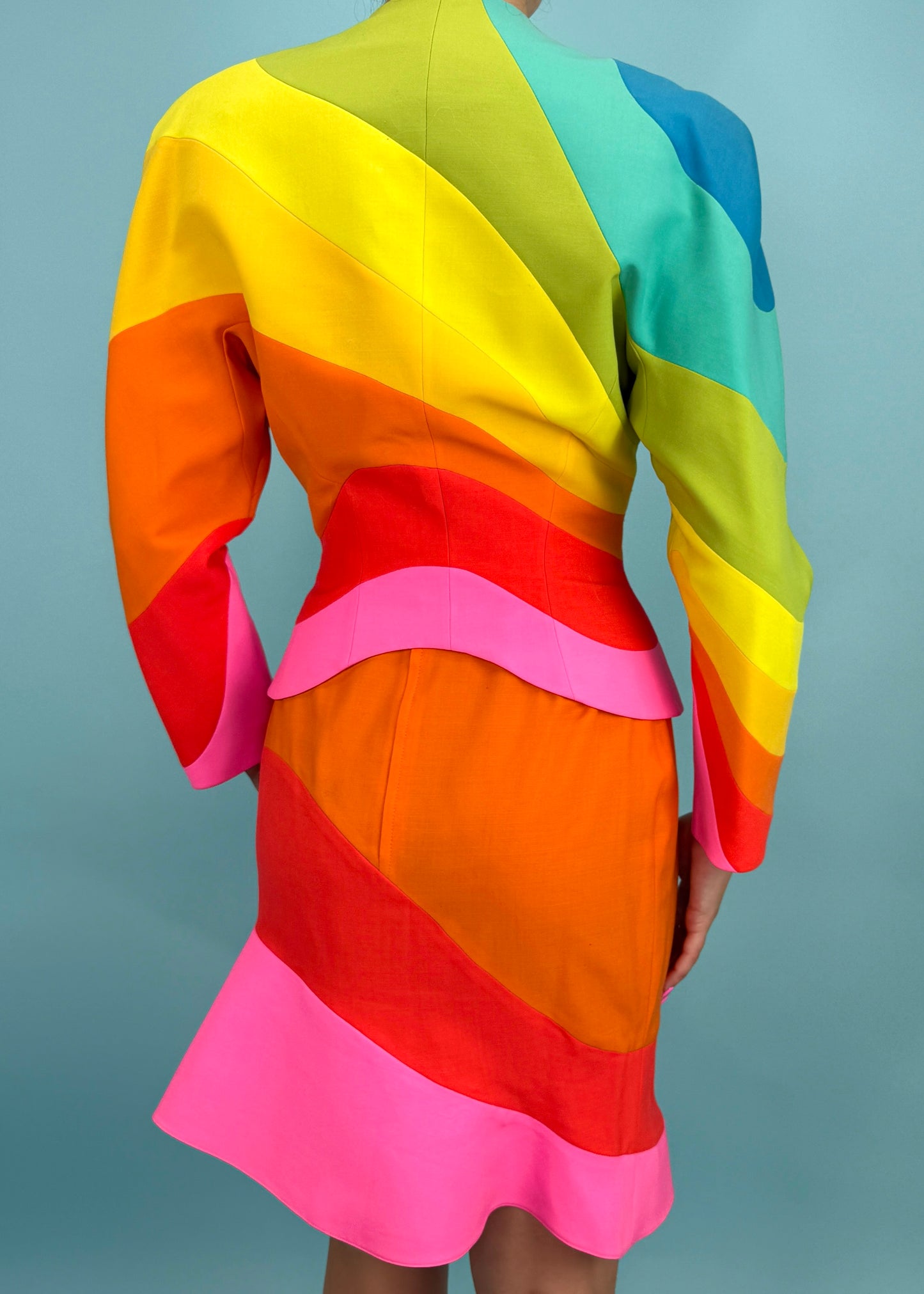 Thierry Mugler Spring 1990 Runway "Arc En Ciel" Rainbow Jacket & Skirt Suit