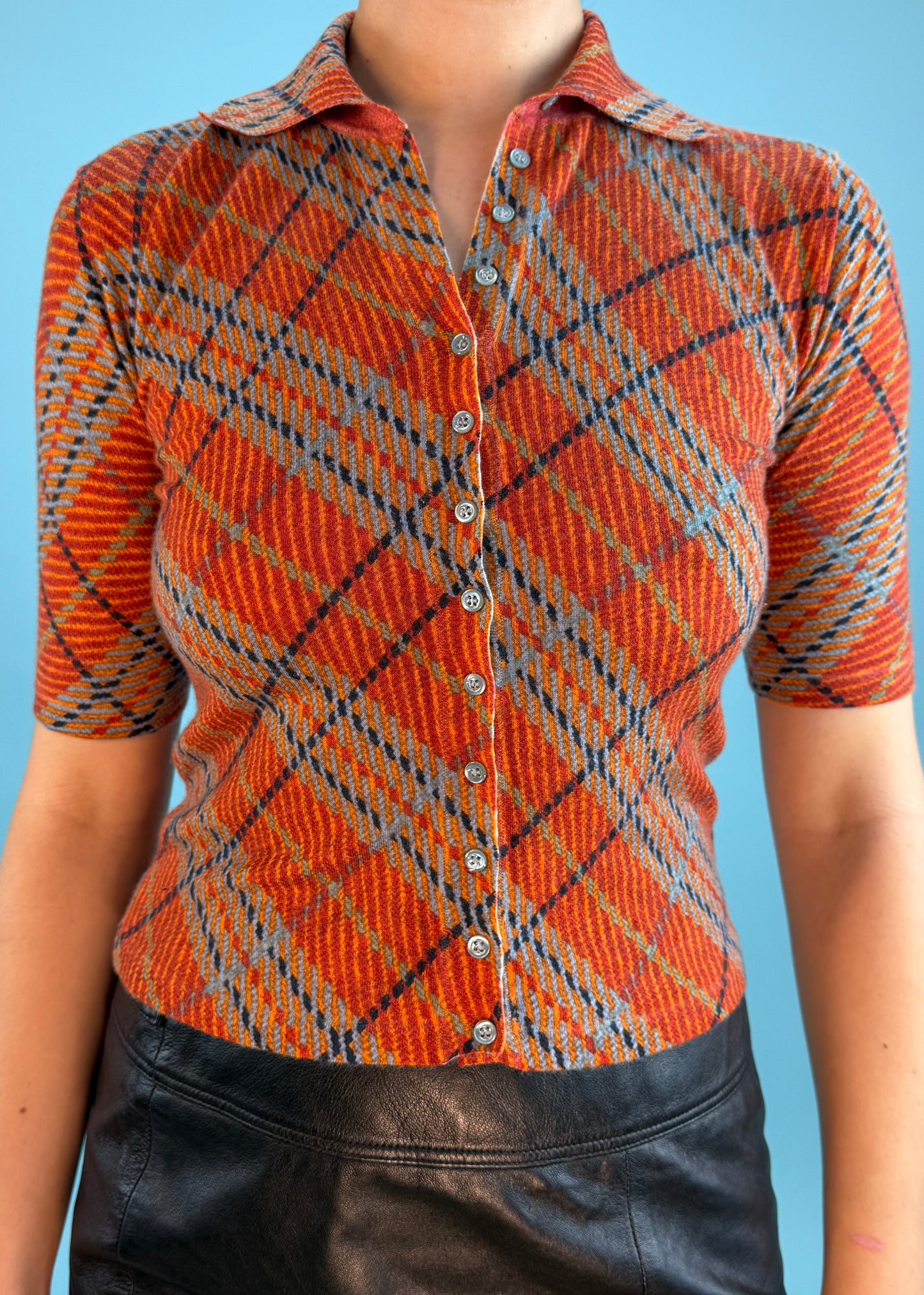 John Galliano Fall 2000 Plaid Cashmere Button Down Top