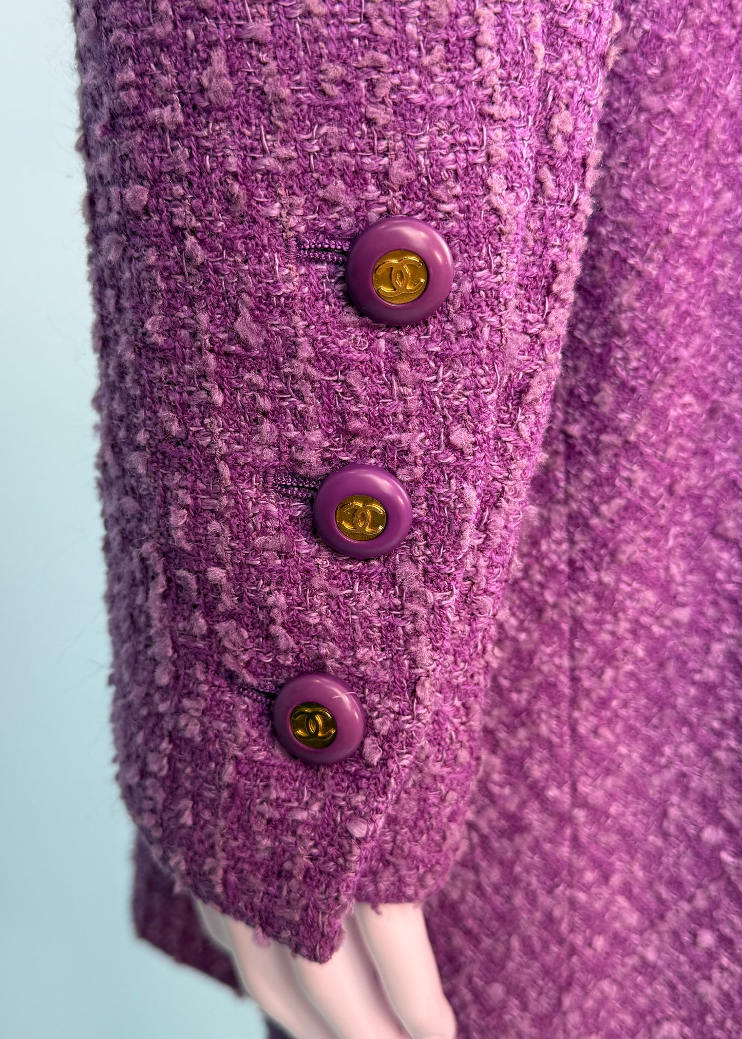 Chanel Spring 1994 Runway Purple Boucle Jacket & Skirt Suit Set