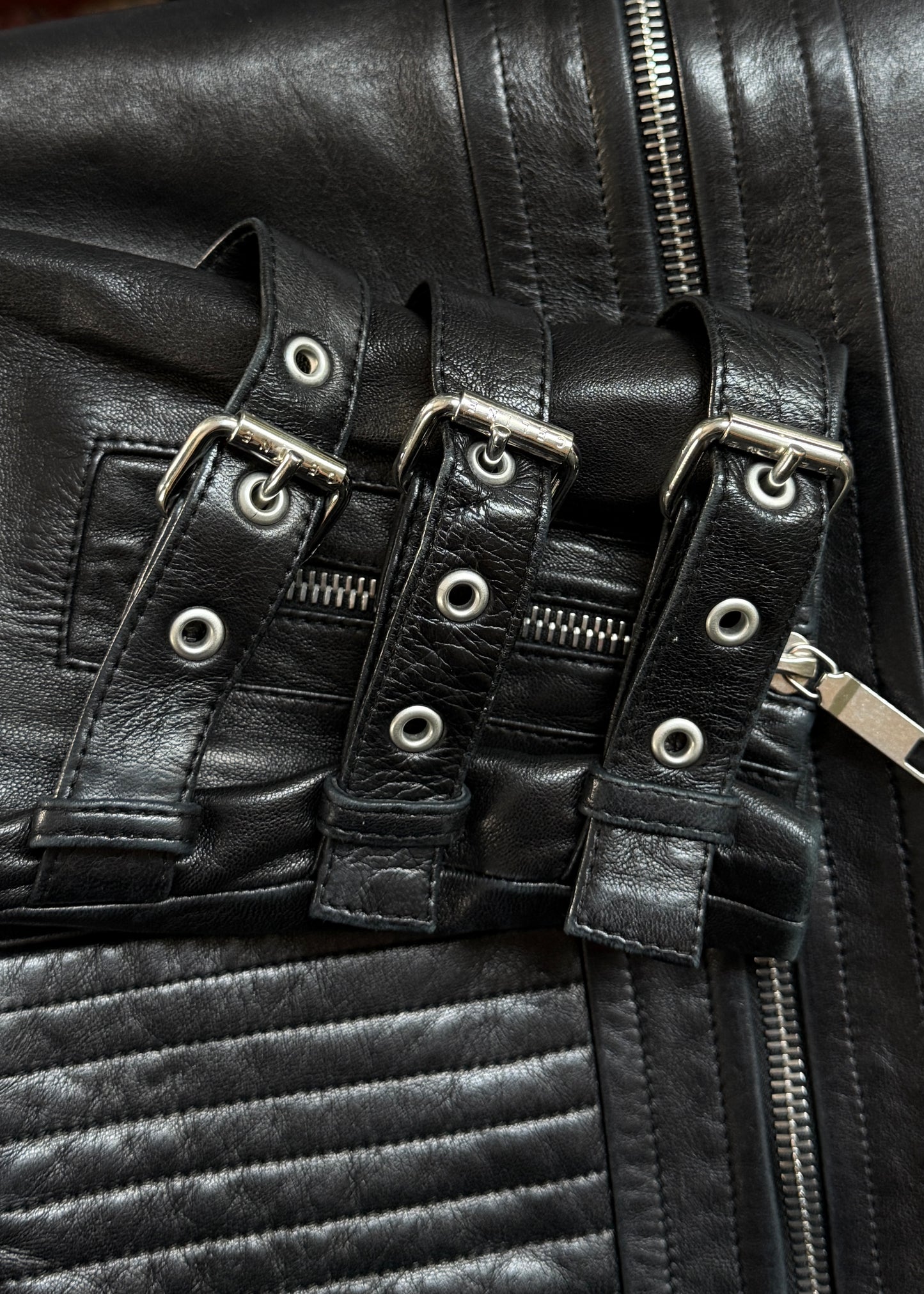 Celine Fall 2003 Runway Black Leather Buckle Detail Jacket