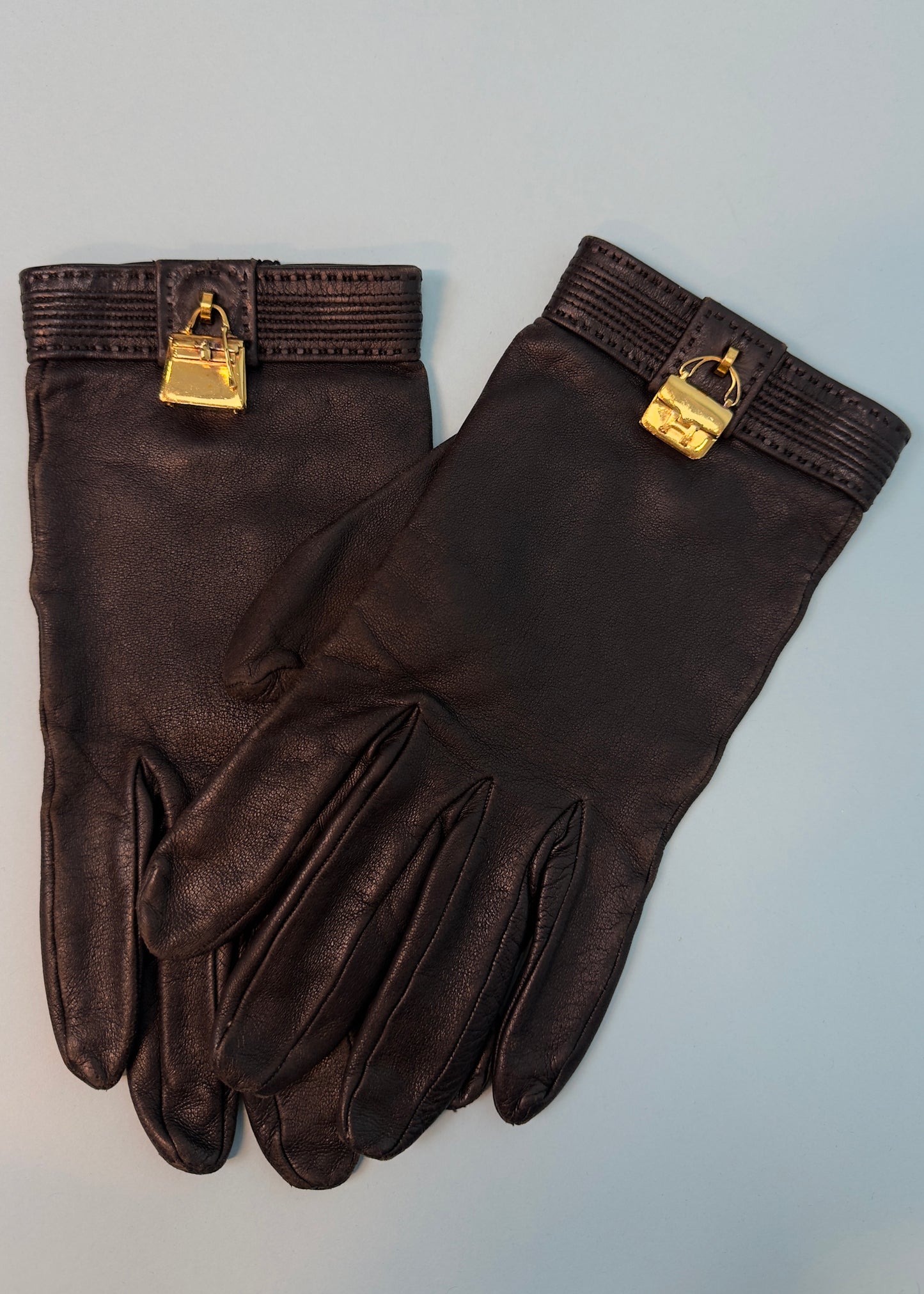 Hermès Black Leather Kelly & Constance Bag Charm Gloves