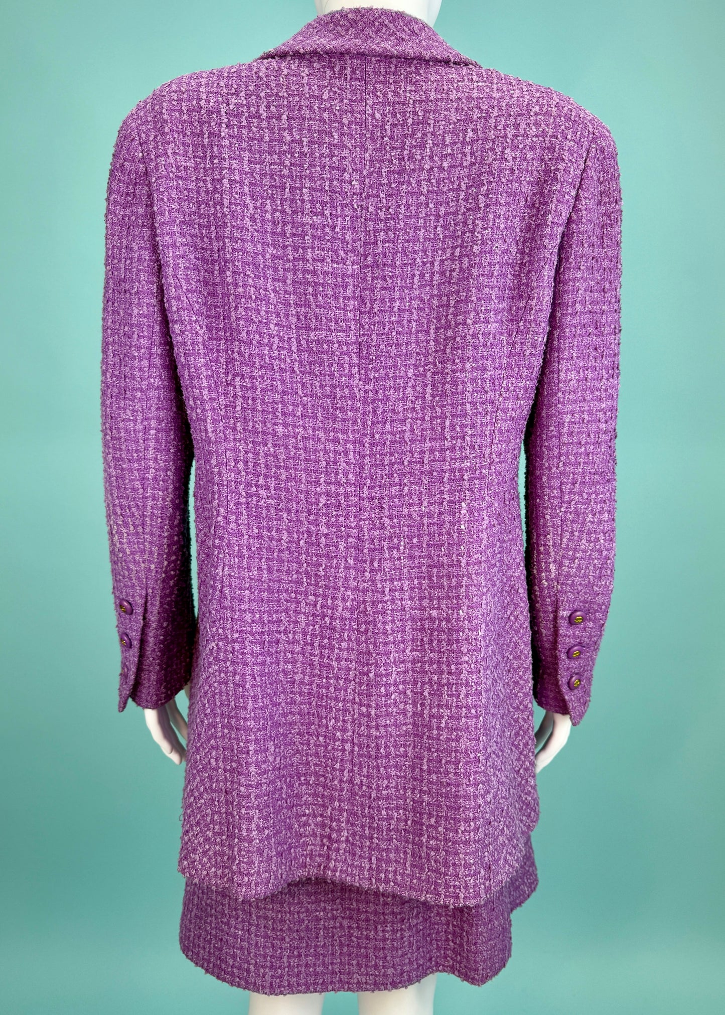 Chanel Spring 1994 Runway Purple Boucle Jacket & Skirt Suit Set