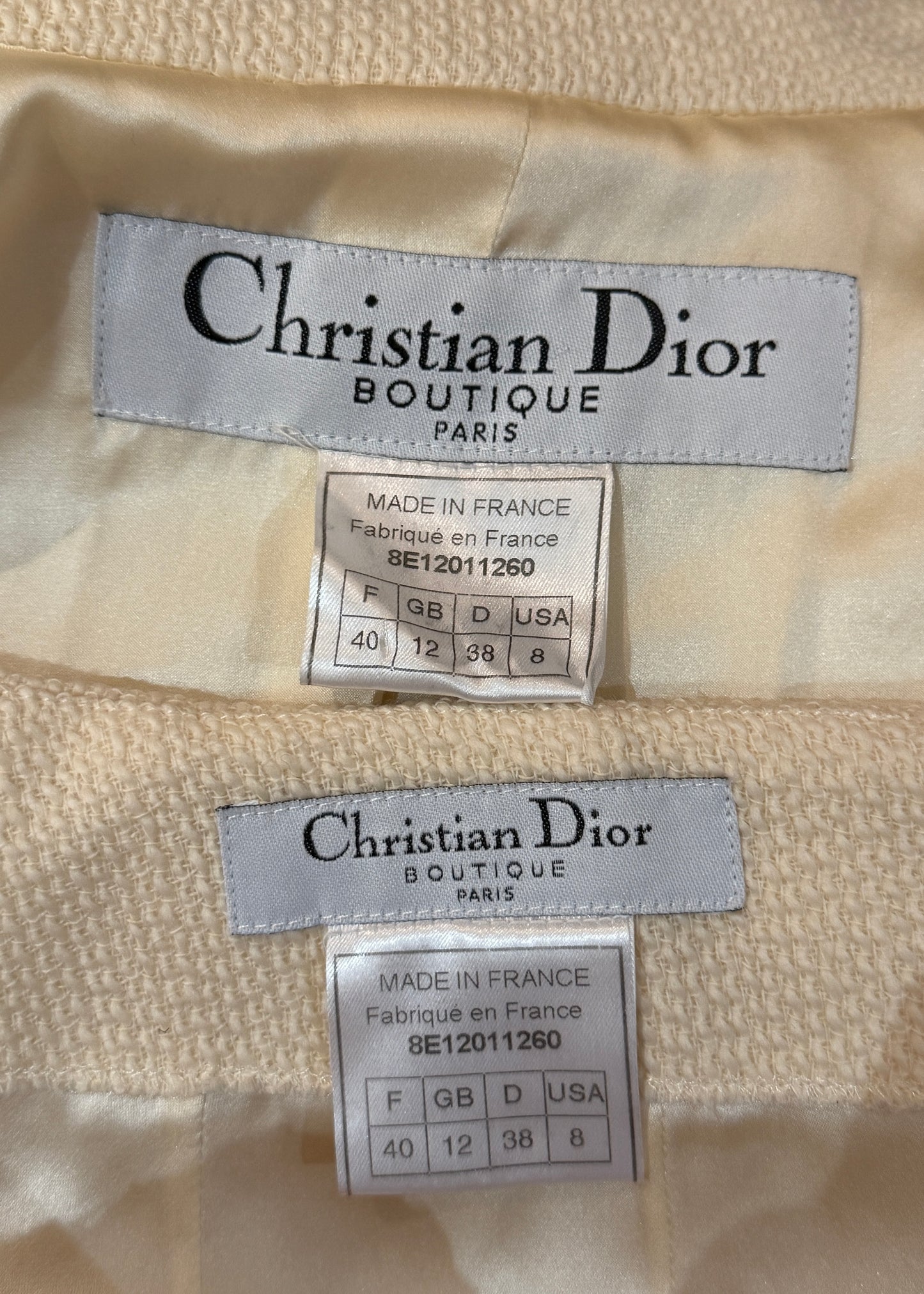 Dior Spring 1998 Runway Cream Wool Jacket & Skirt Suit Set
