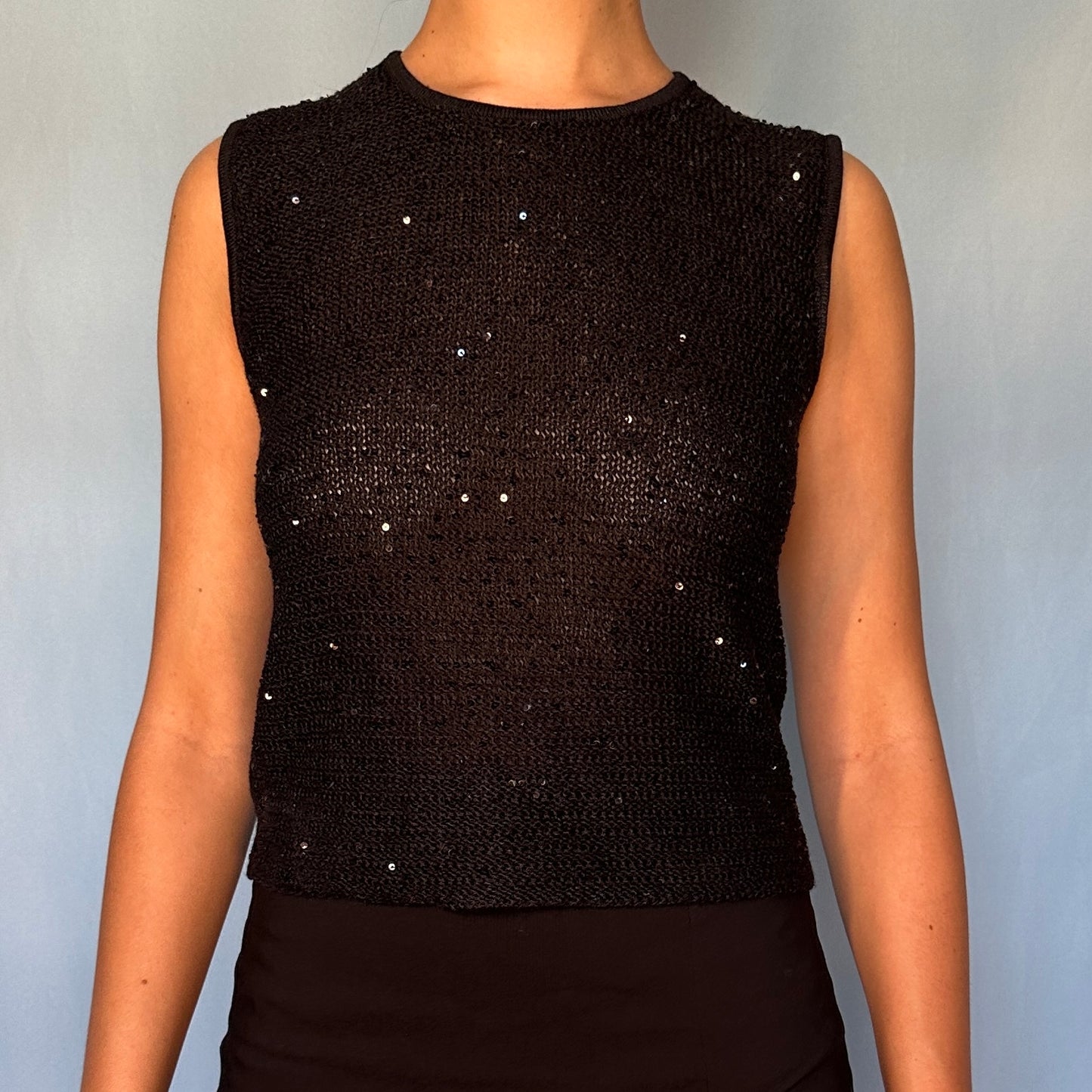 Versace Black Sequin Knitted Tank Top