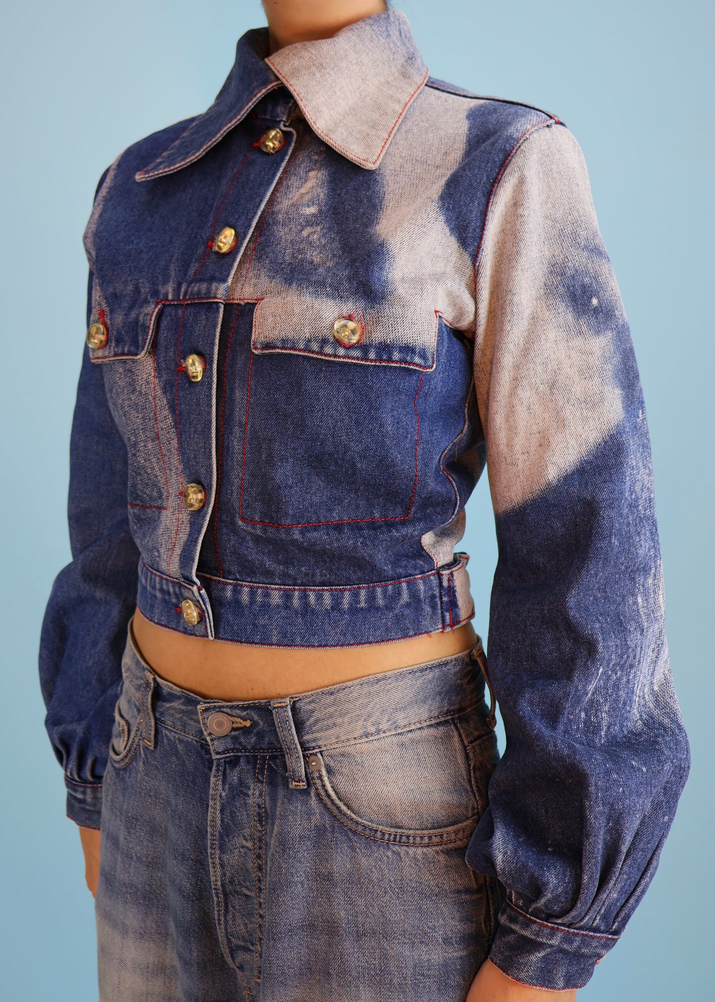 Vivienne Westwood Fall 1992 Runway Marlene Dietrich Face Print Denim Jacket