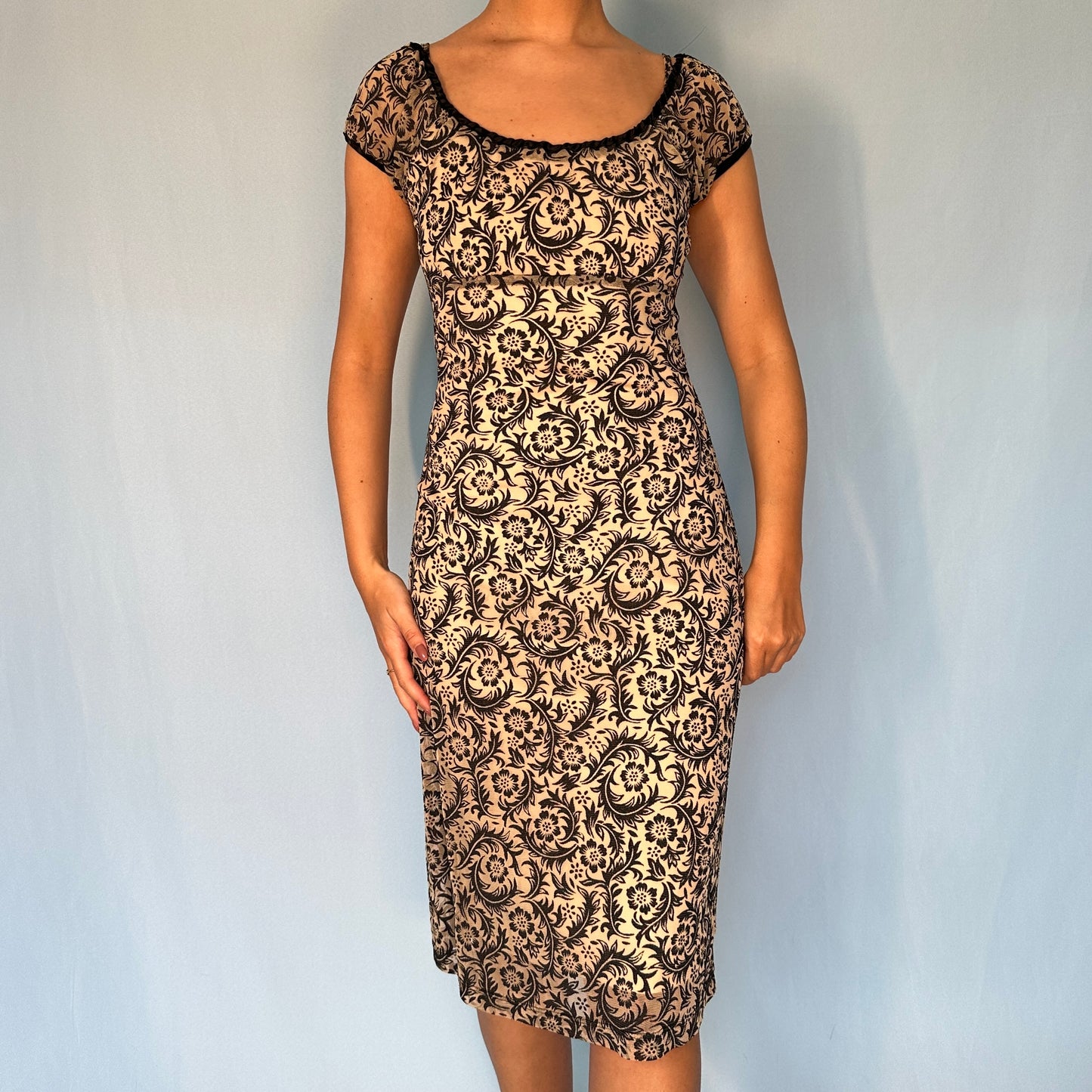 Betsey Johnson Mesh Tattoo Printed Milkmaid Dress