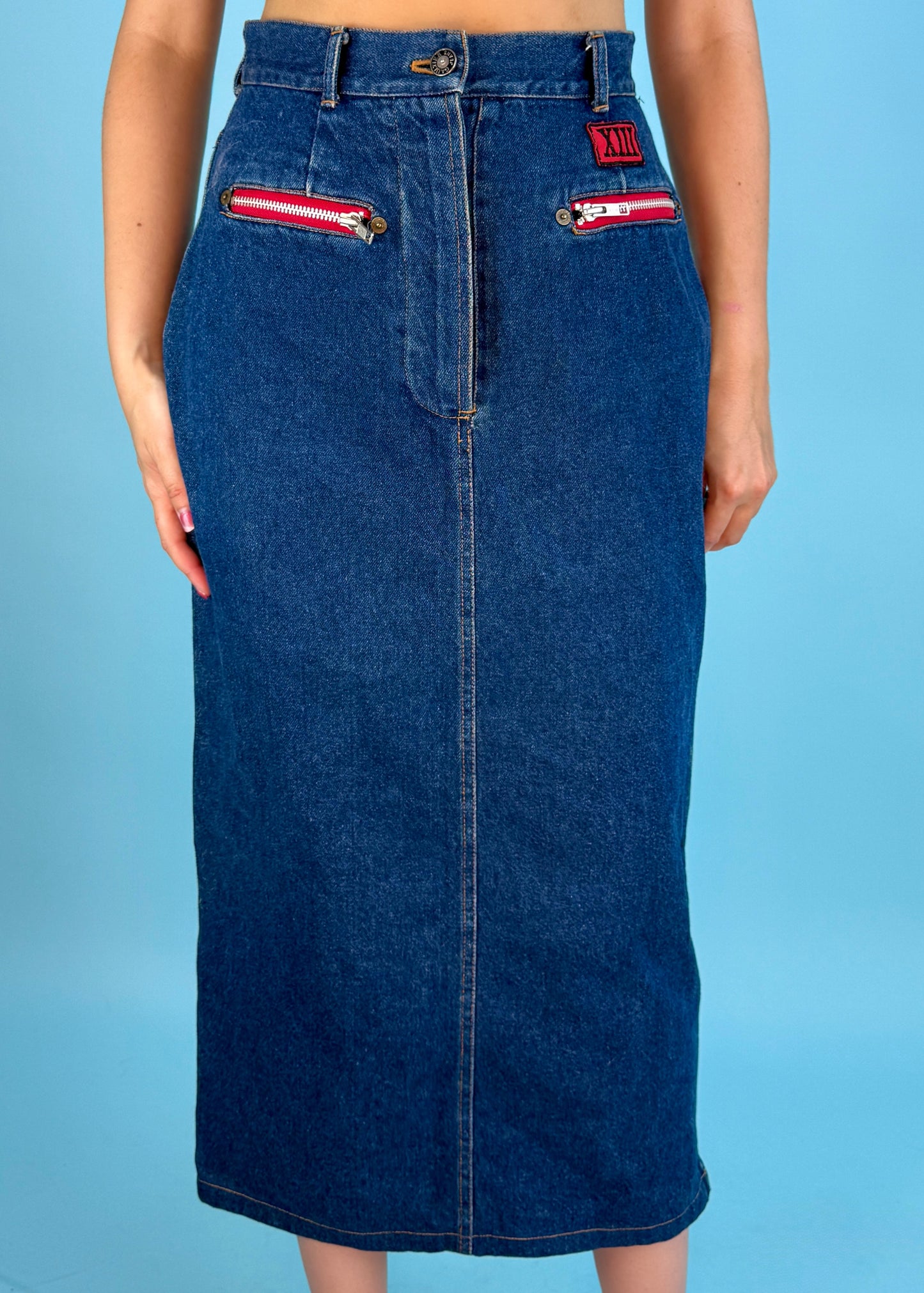 Jean Paul Gaultier Spring 1994 Blue Denim Zip Side Maxi Skirt