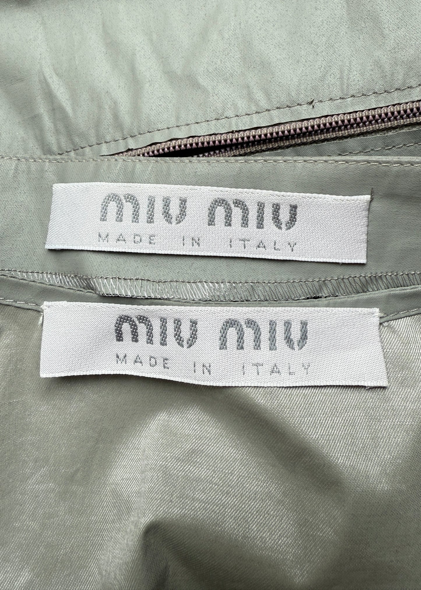 Miu Miu Spring 1999 Runway Grey Buckle Top & Skirt Set